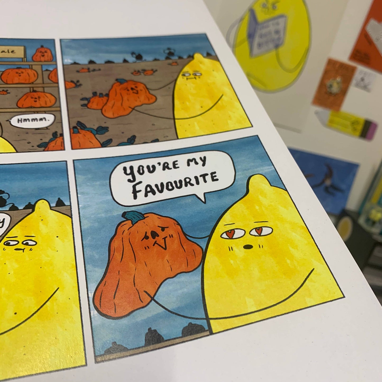 Sad Happy Pumpkin Patch Lemon Comic Print A4