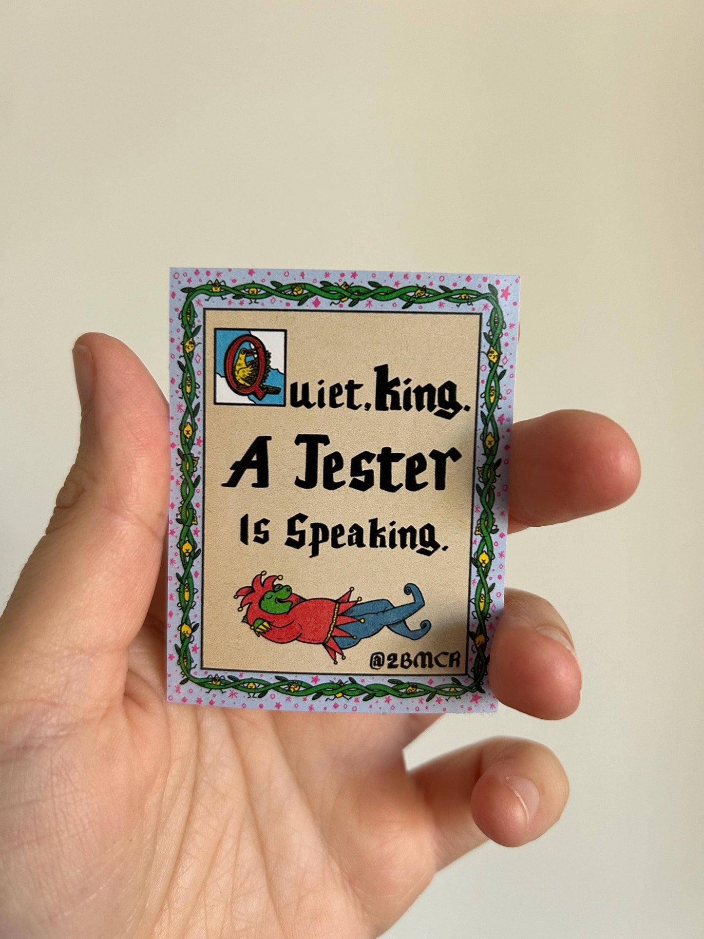 Quiet King Jester Speaking Medieval Manuscript Vinyl Sticker