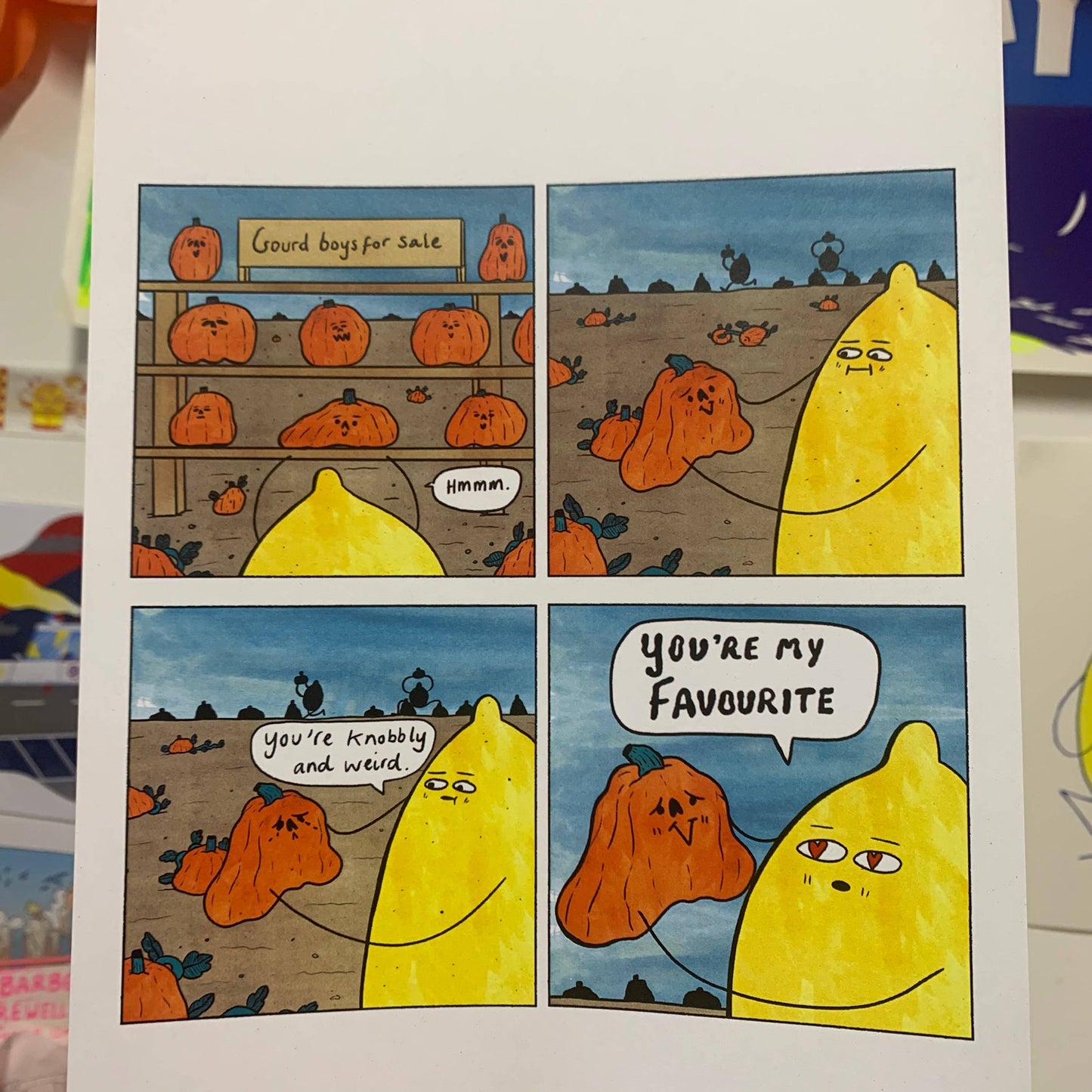 Sad Happy Pumpkin Patch Lemon Comic Print A4