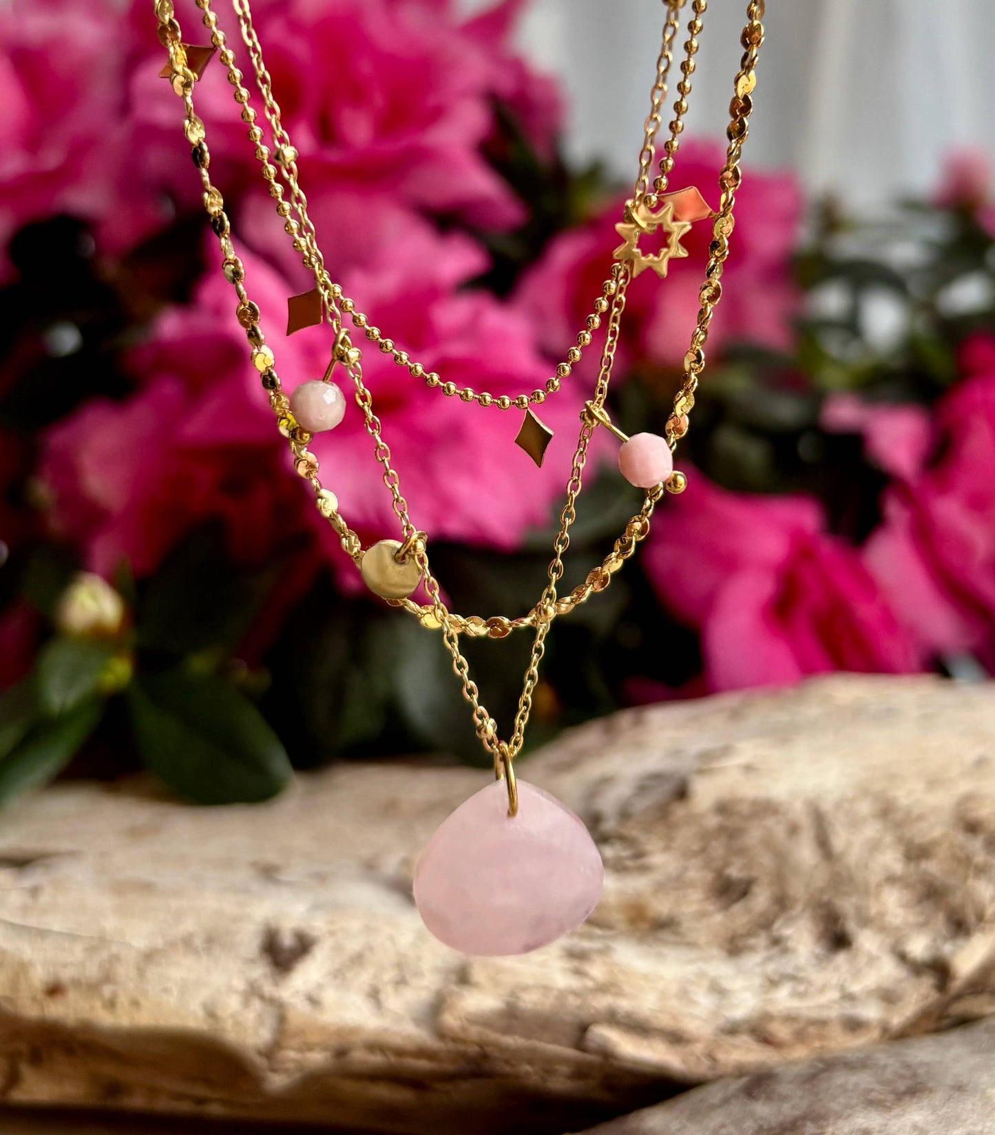 18ct Gold Plated Rose Quartz Pendant Necklace