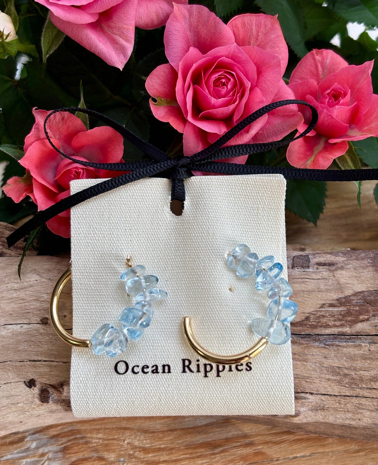 14ct Gold Plated Blue Quartz Chips Hoop Earrings