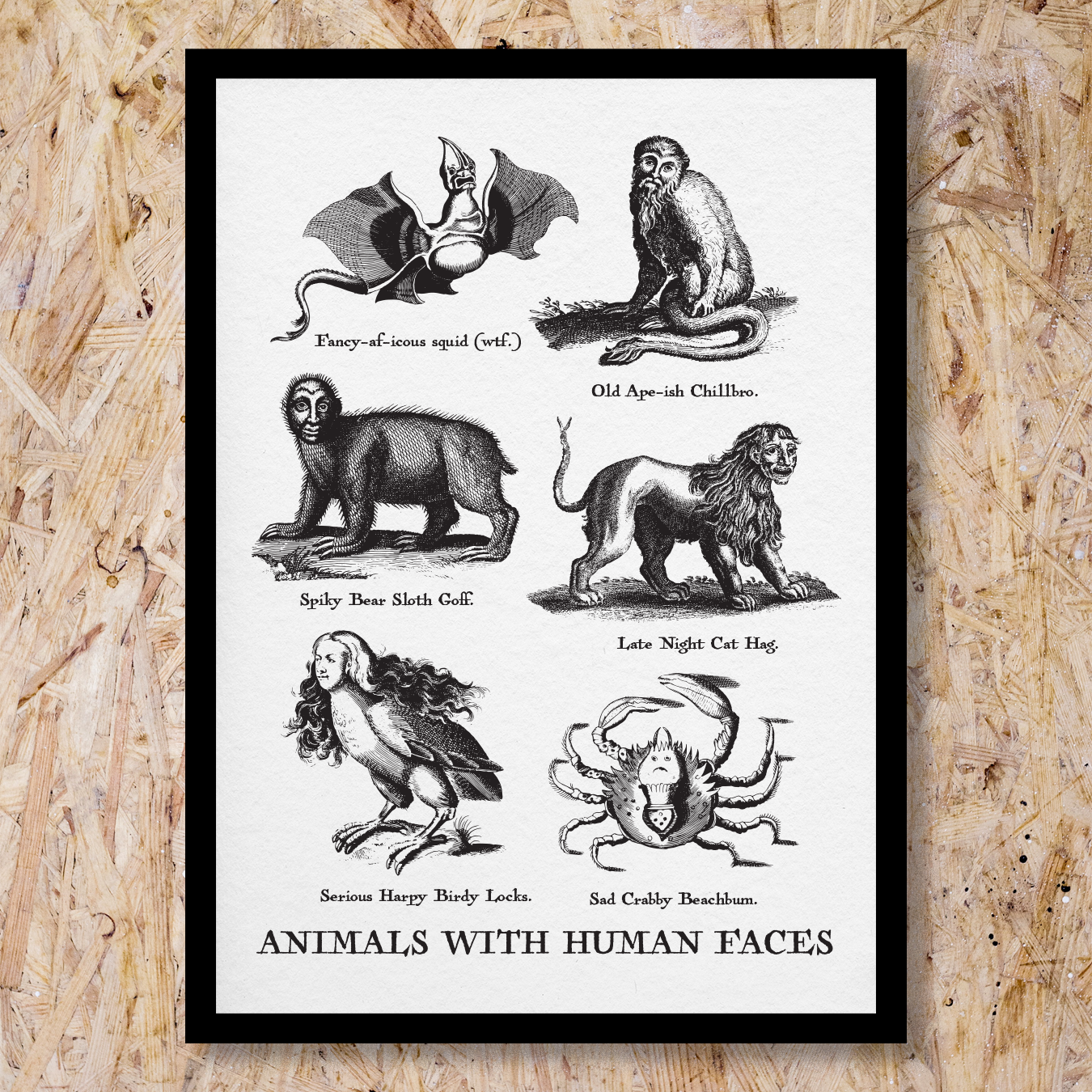 Animals With Human Faces A3 Print