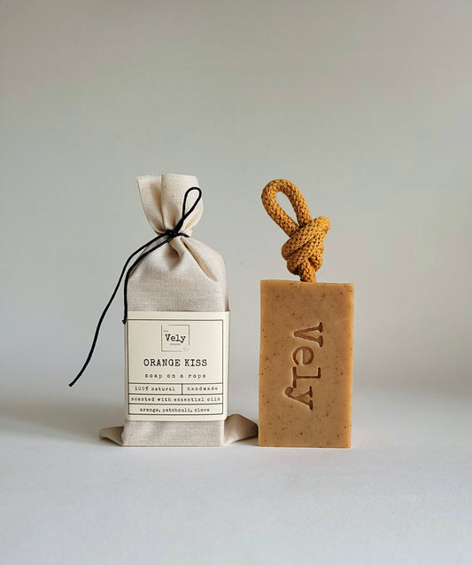 Natural Handmade Soap On A Rope "Orange Kiss"