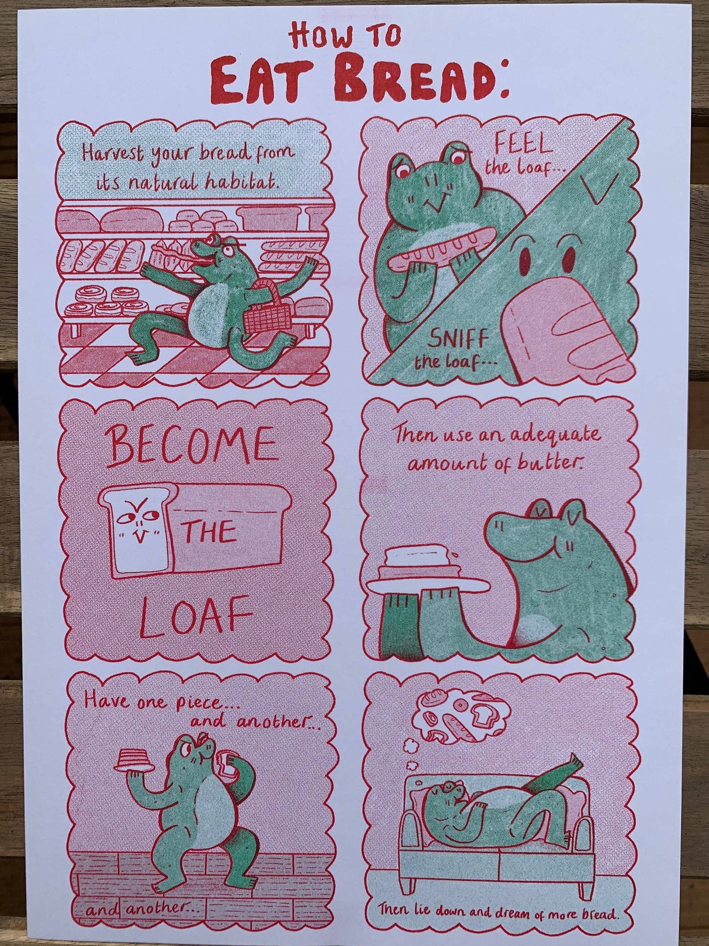How to Eat Bread Frog Comic A4 Risograph Print