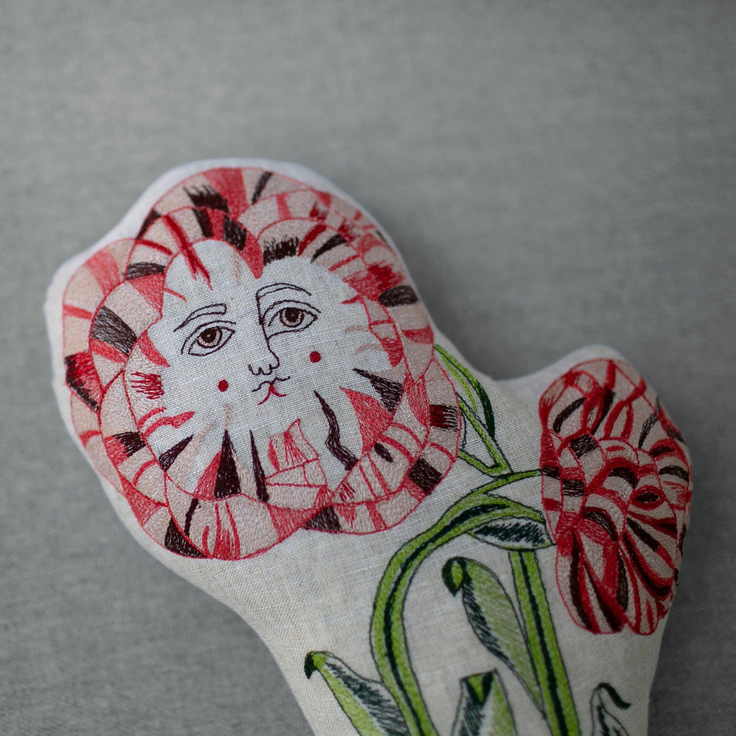 Poppies Pillow, Handmade, Cotton-filled, Embroidered Cushion