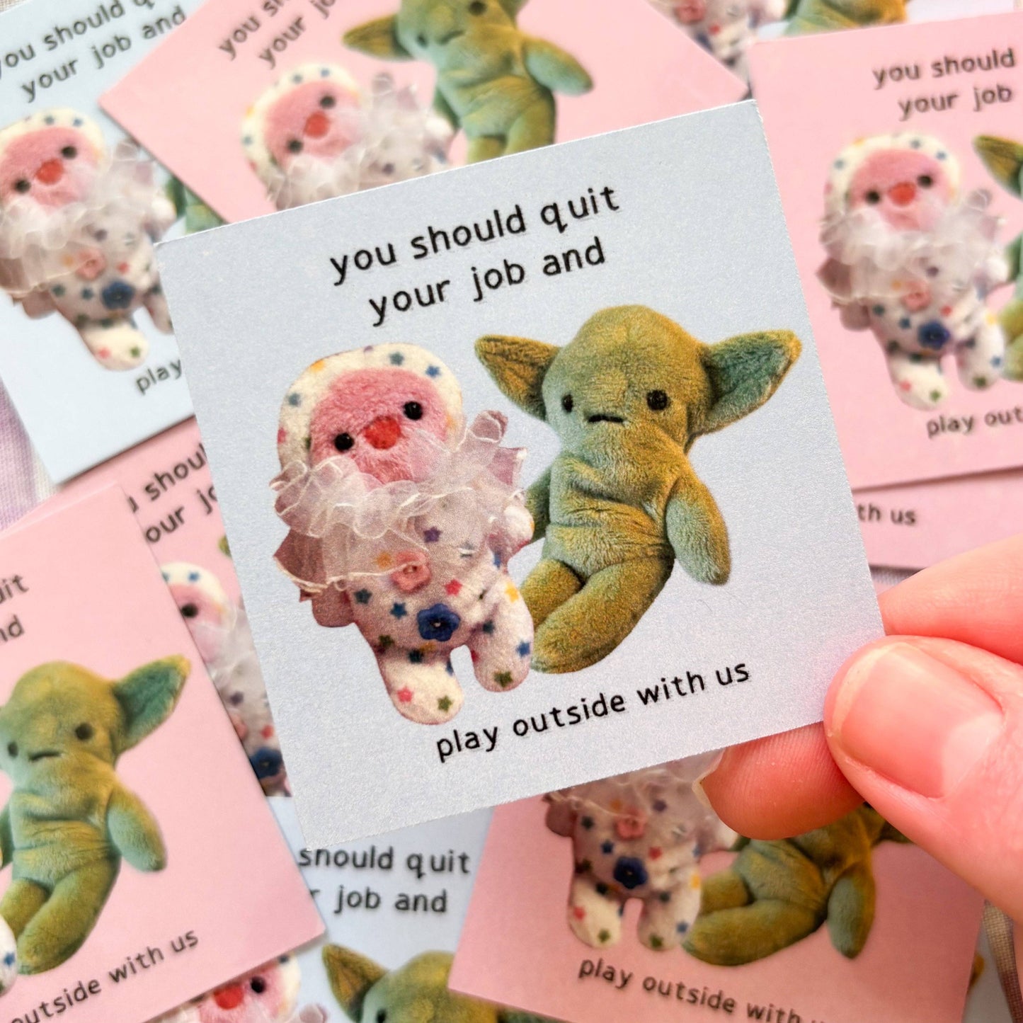 'Quit your job!' Goblin and Clown Sticker.: Pink