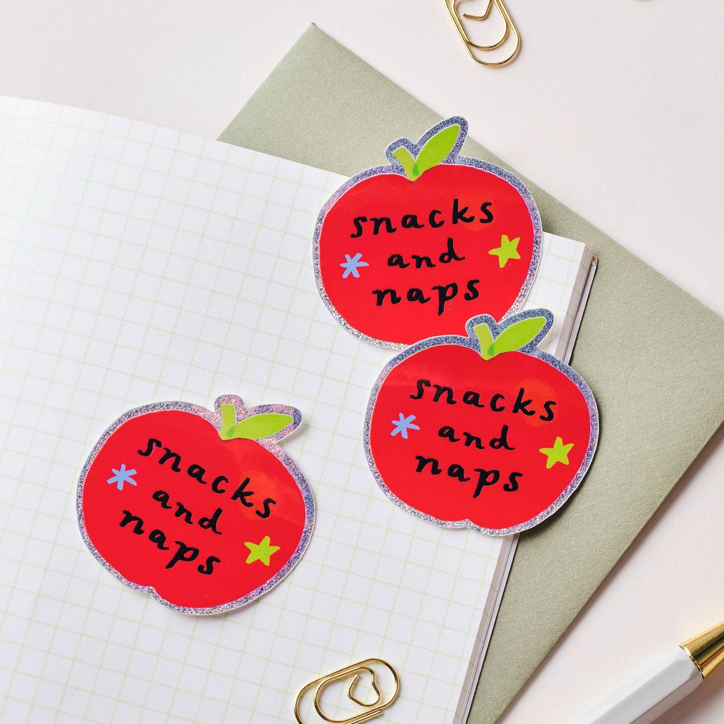 Snacks and Naps Apple Holographic Sticker: Without Backing Card