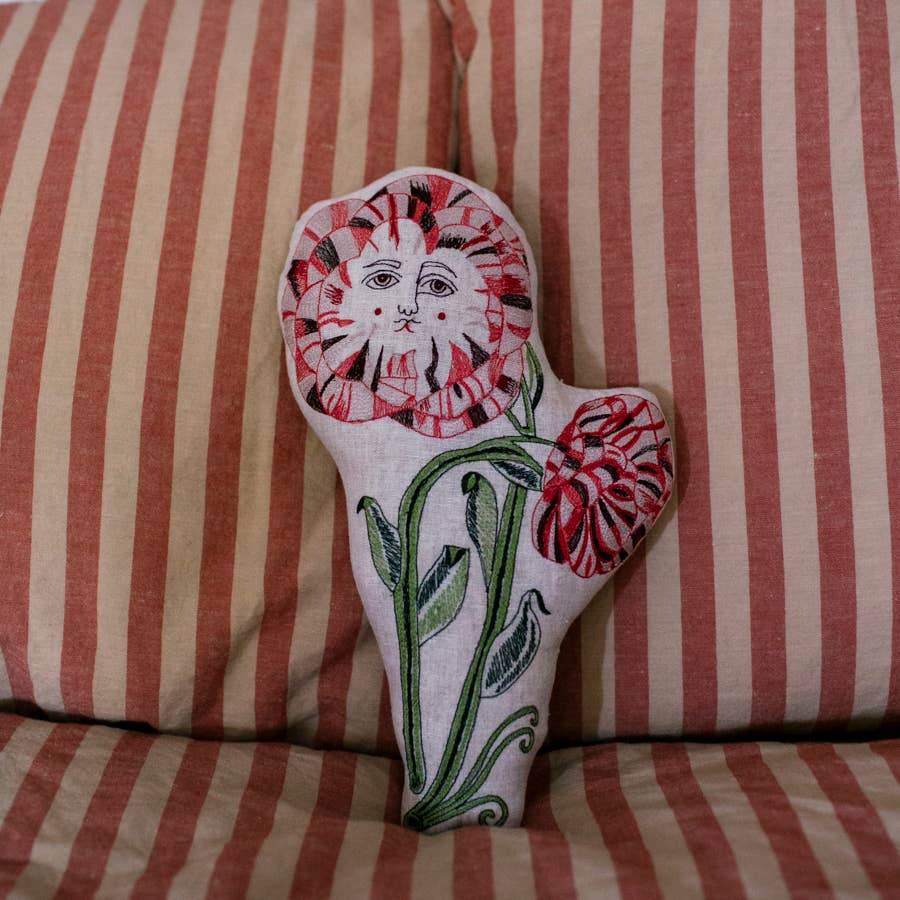 Poppies Pillow, Handmade, Cotton-filled, Embroidered Cushion
