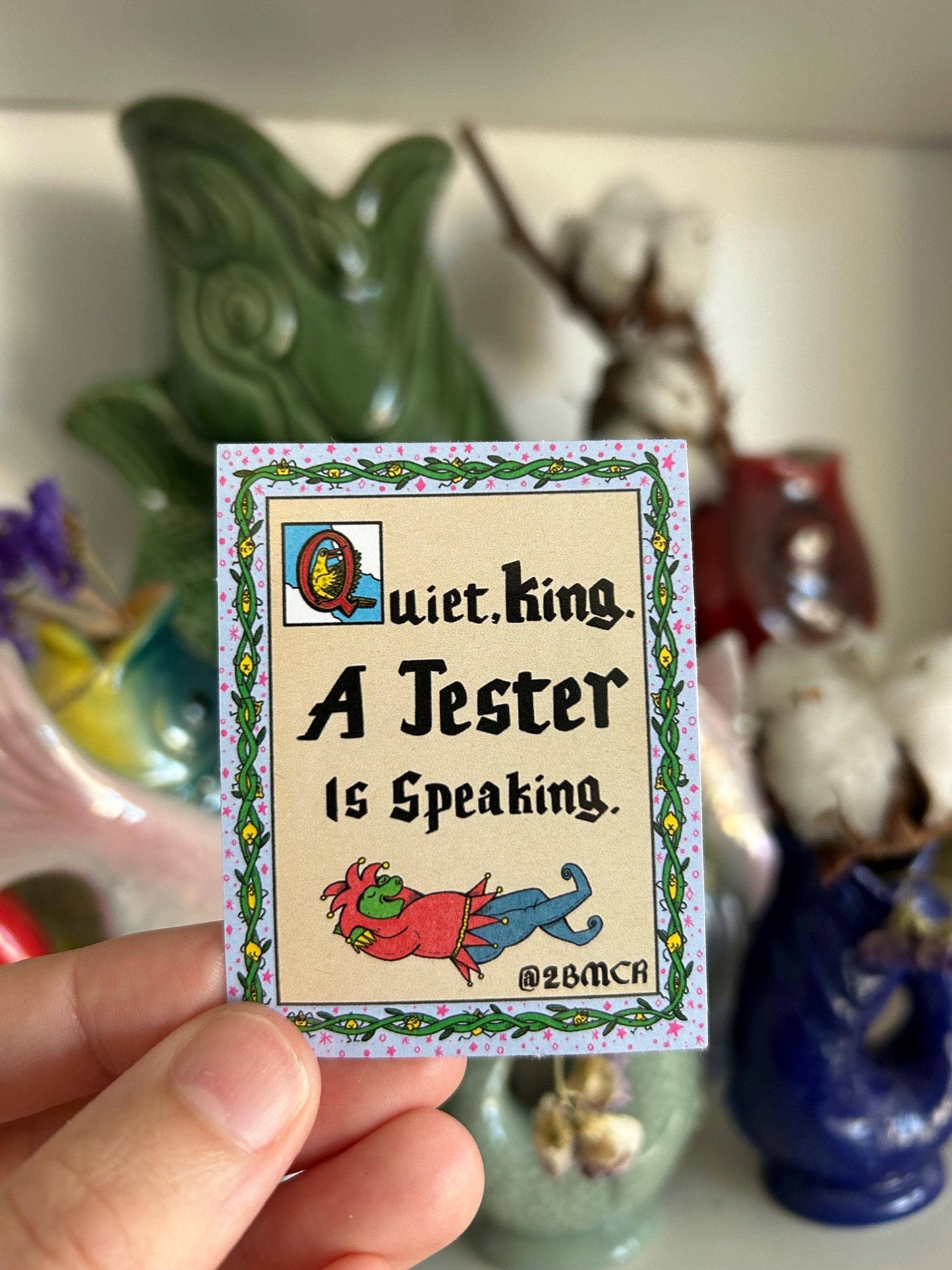 Quiet King Jester Speaking Medieval Manuscript Vinyl Sticker