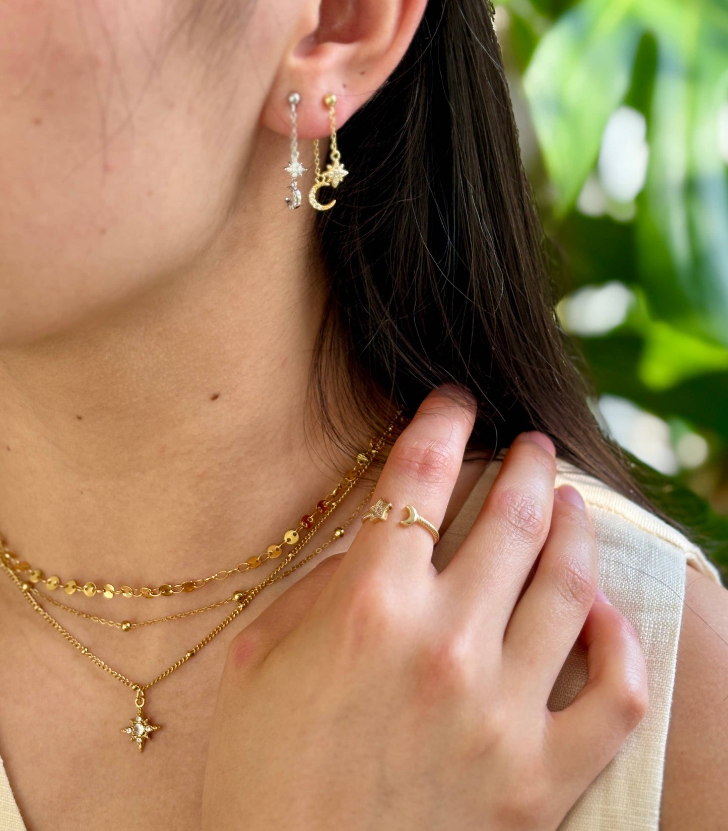 18ct Gold Plated Triple Chain Star Necklace