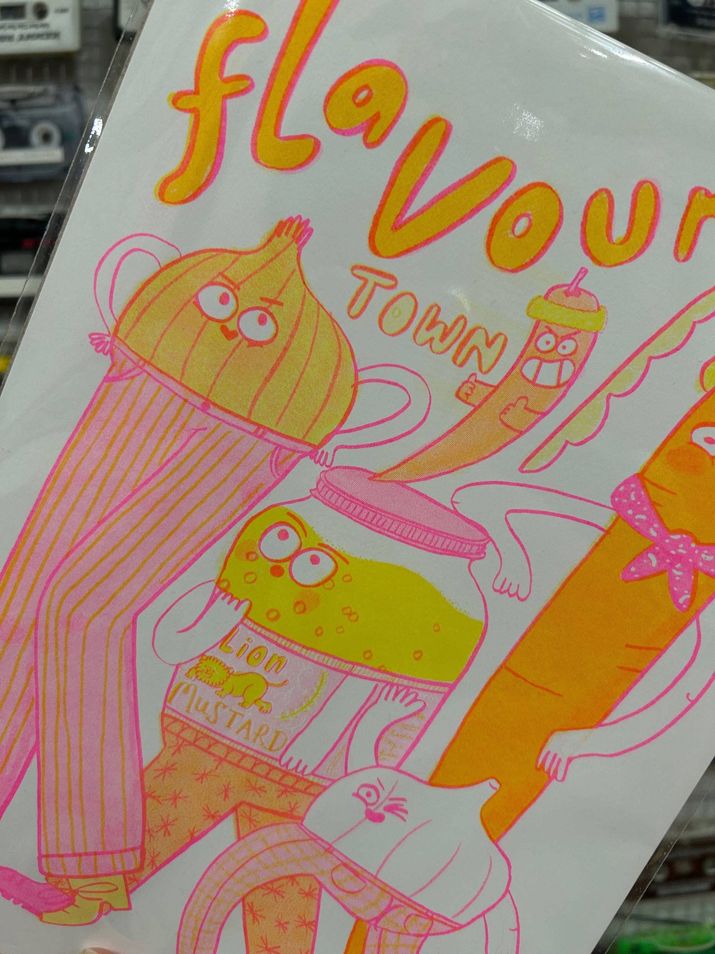 Flavour Town Neon Risograph Print Vegetable Friends A4