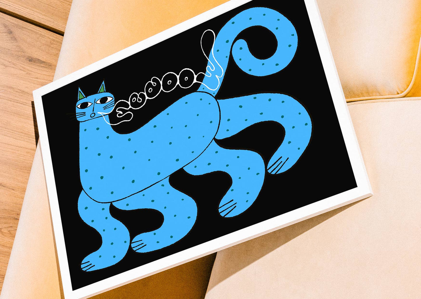 A3 Cat Blue Meow Art Print