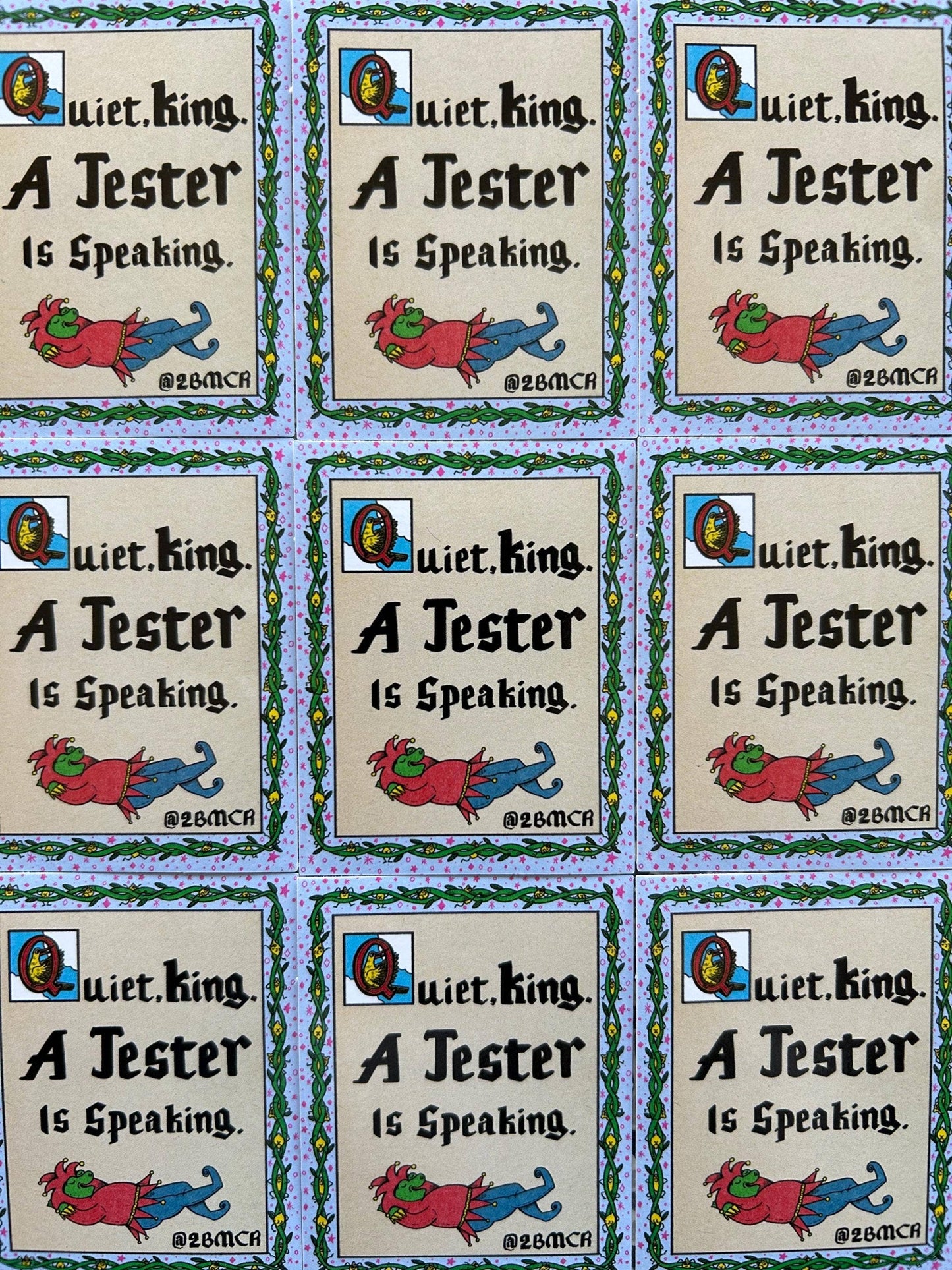 Quiet King Jester Speaking Medieval Manuscript Vinyl Sticker