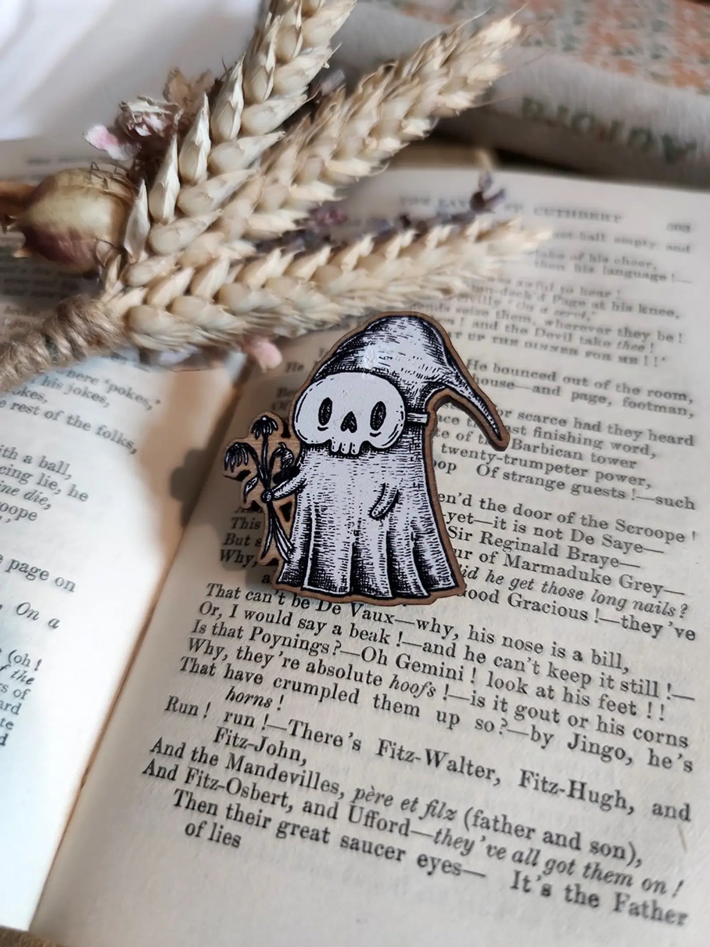 Skelly the Spooky Boyfriend Wooden Pin Badge