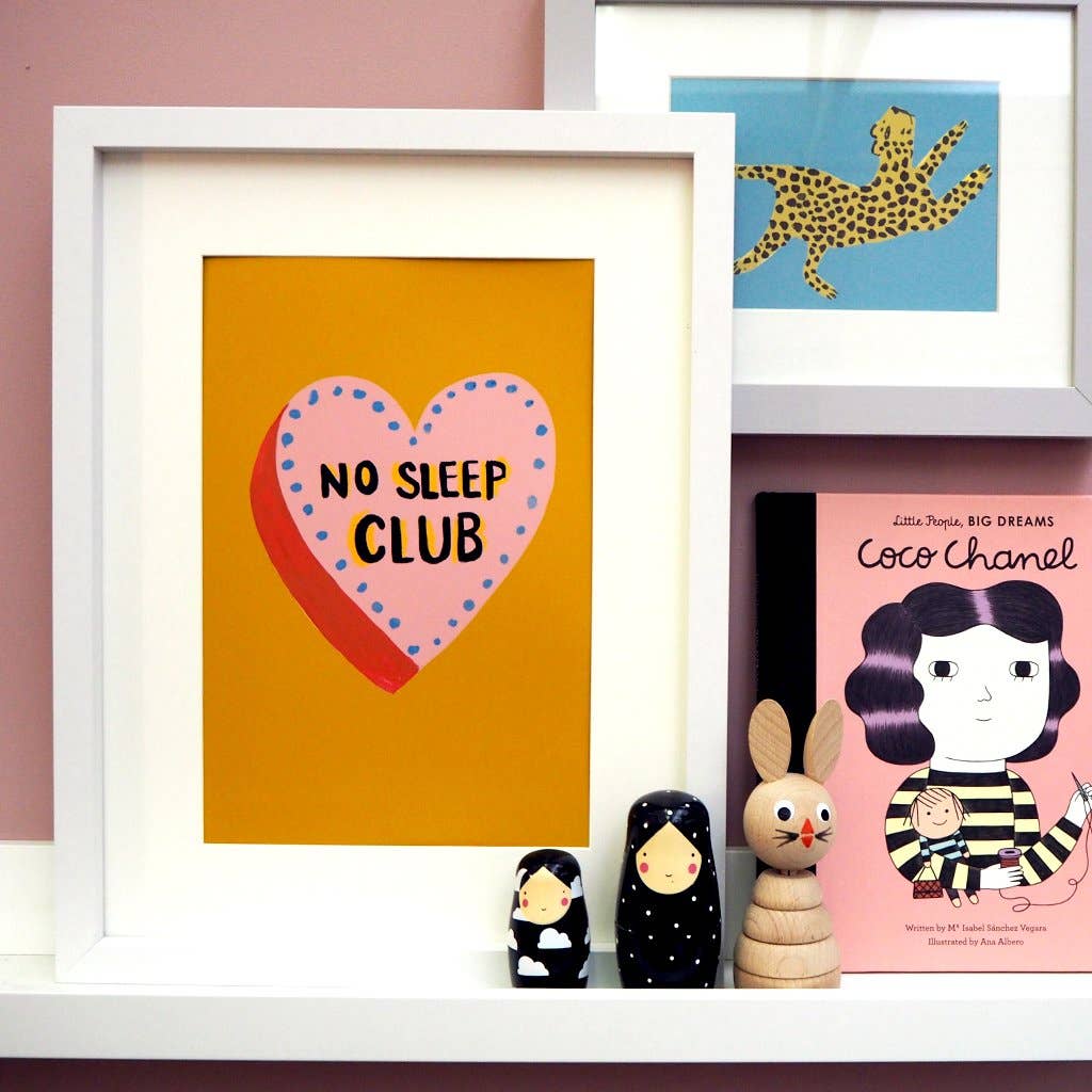No Sleep Club A4 Heart Print: