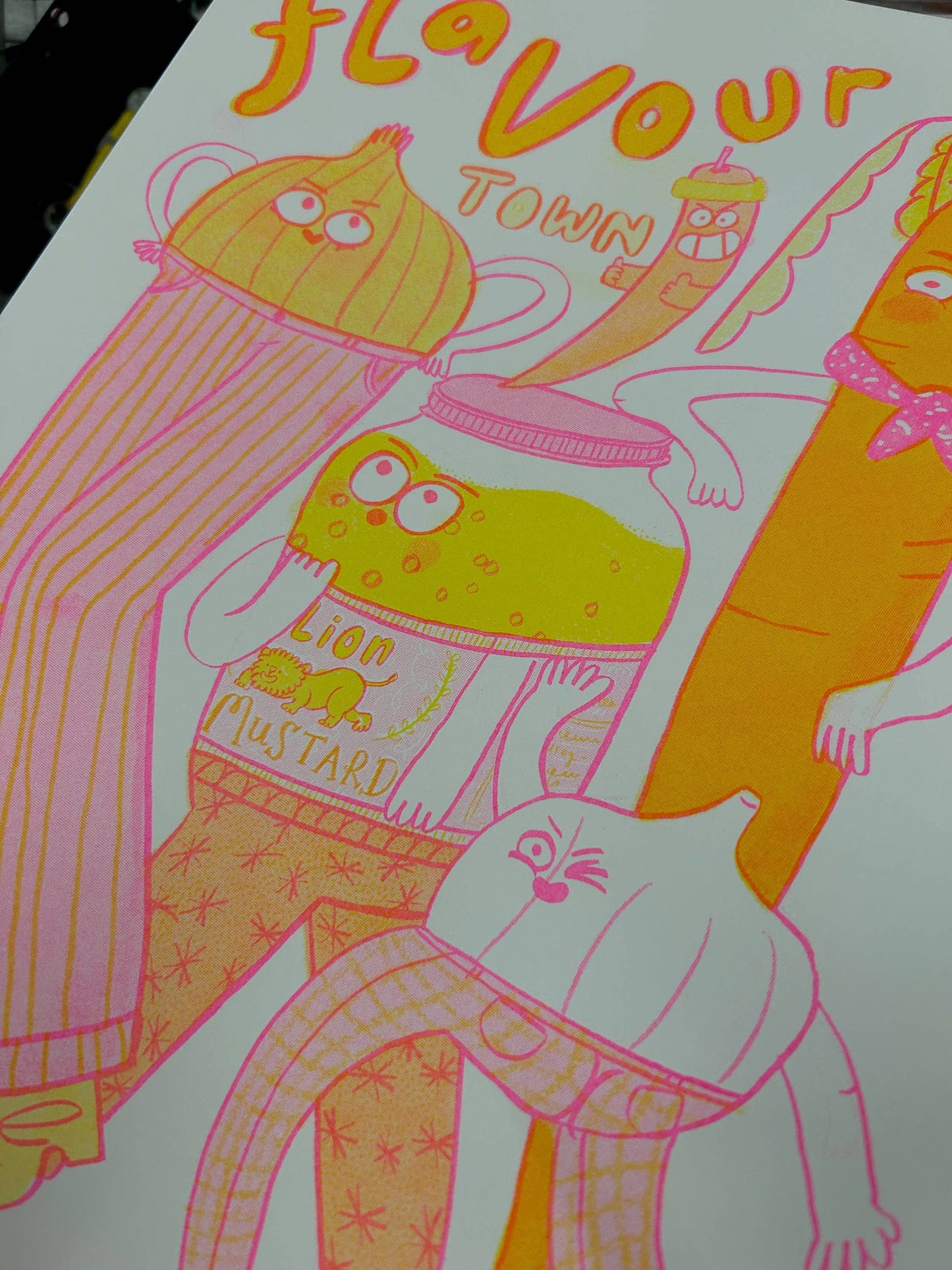 Flavour Town Neon Risograph Print Vegetable Friends A4