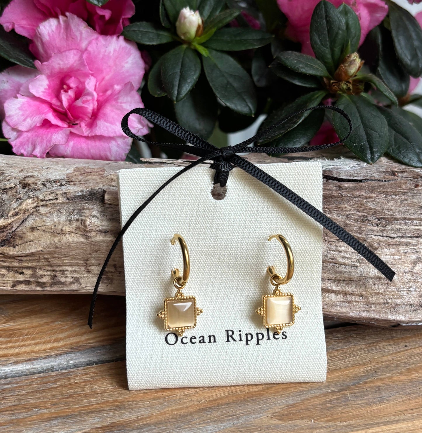 18ct Gold Plated Square Clear Quartz Huggie Earrings