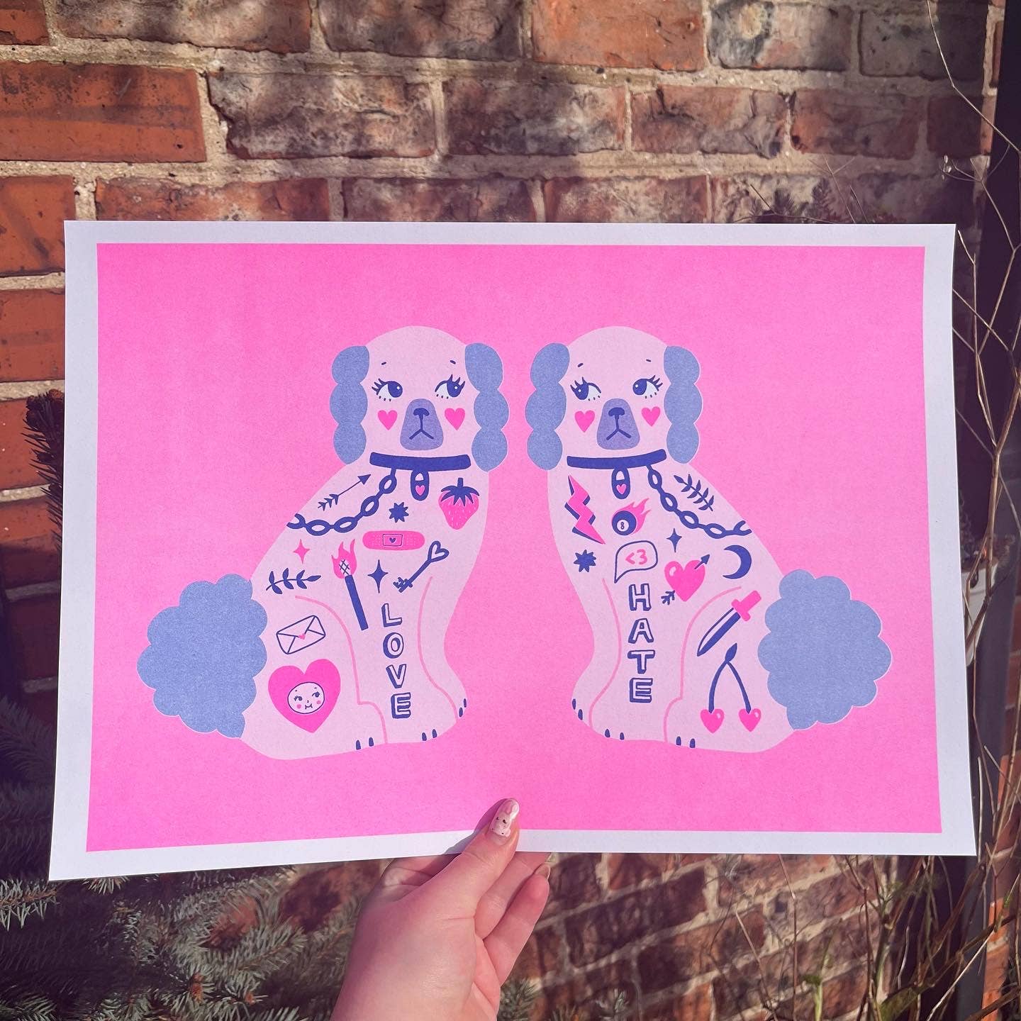 Valentines Dogs A3 Risograph Print