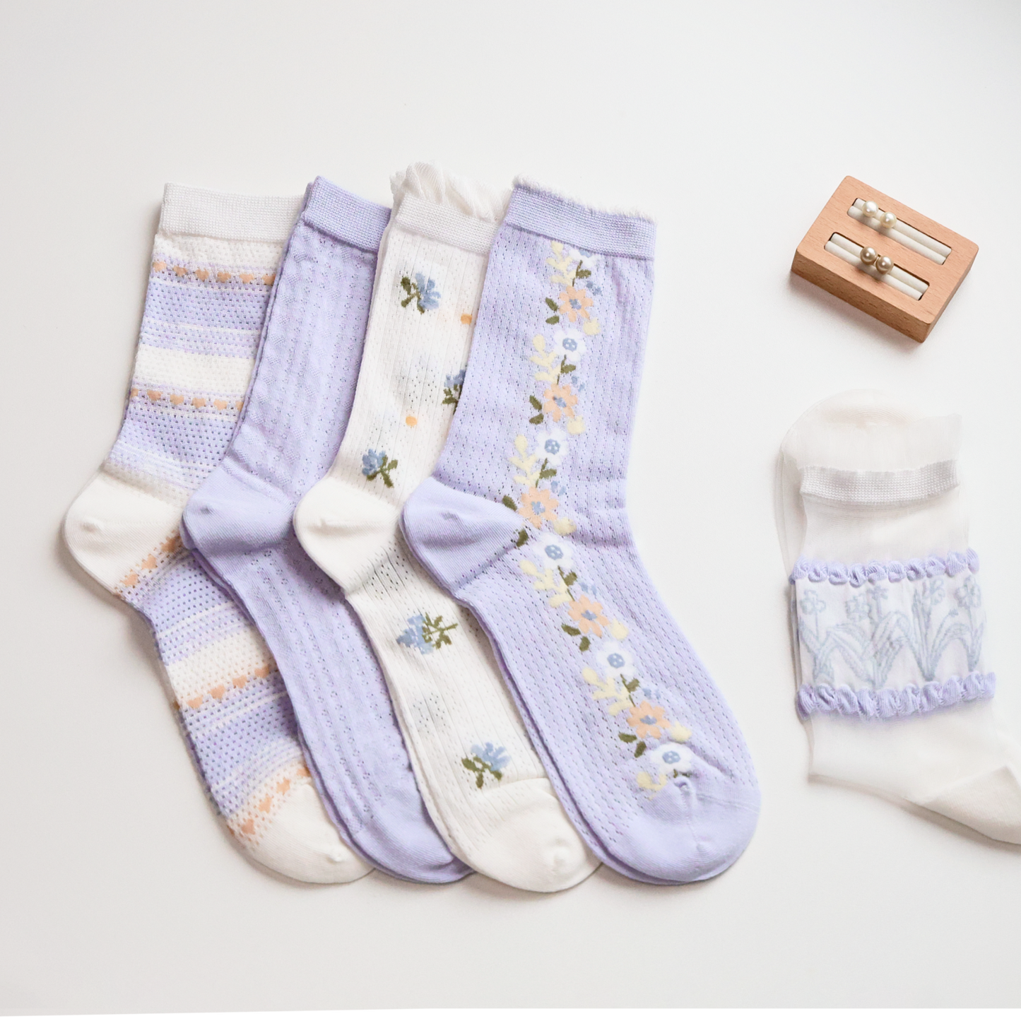 Women's Purple Floral Mesh Socks – Lightweight & Breathable: No.4