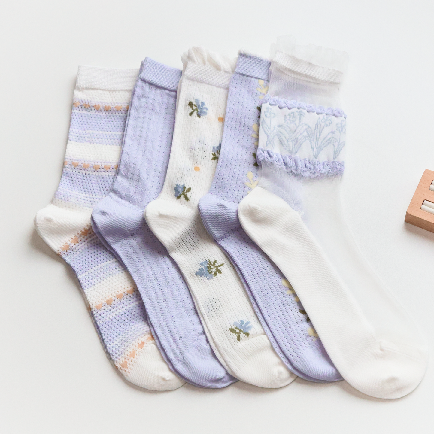 Women's Purple Floral Mesh Socks – Lightweight & Breathable: No.4