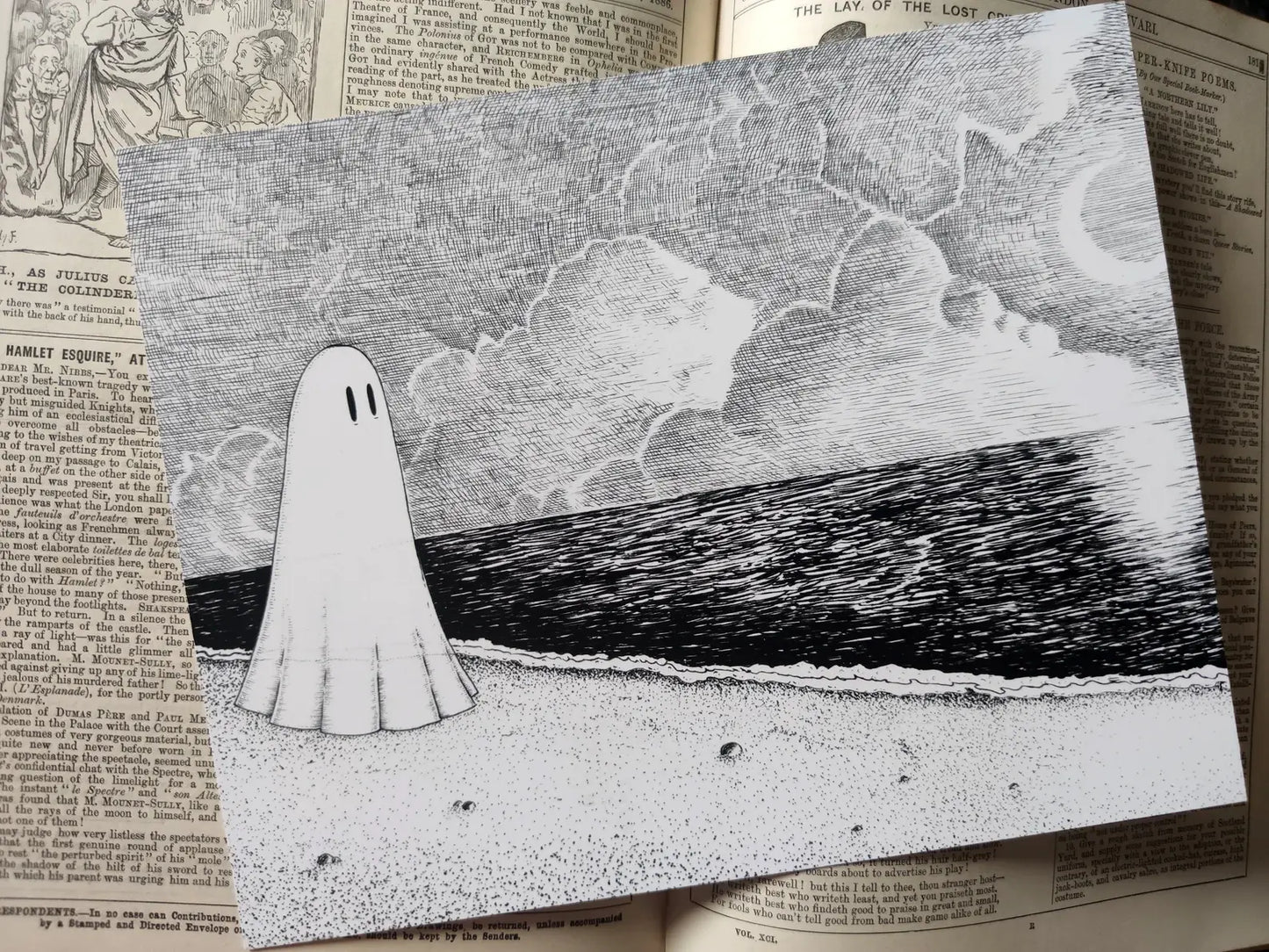 Ghost on a Lonely Beach Art Print: A4