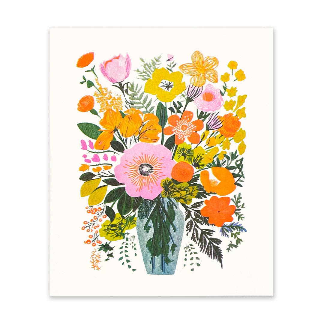 60's Flowers in Vase Art Print 12’’x10’’