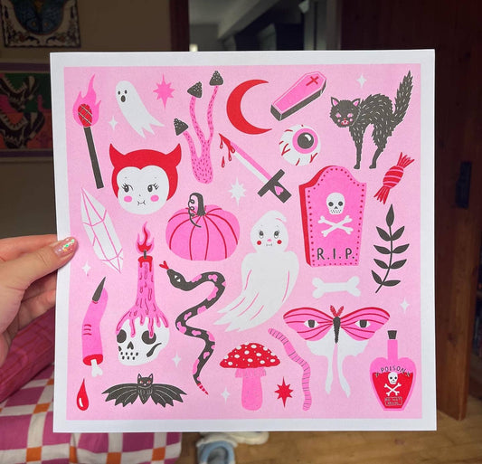 Spooky Season Square Risograph Print 30x30cm