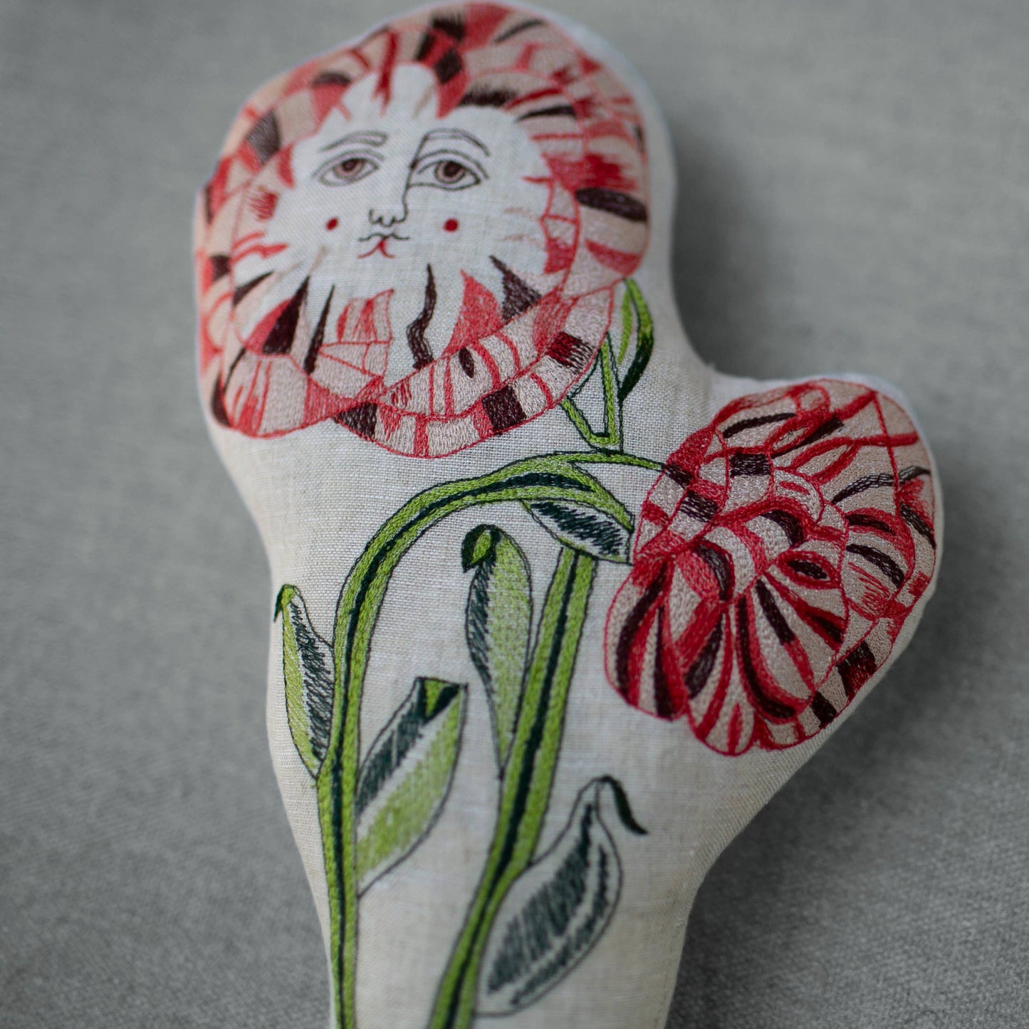 Poppies Pillow, Handmade, Cotton-filled, Embroidered Cushion