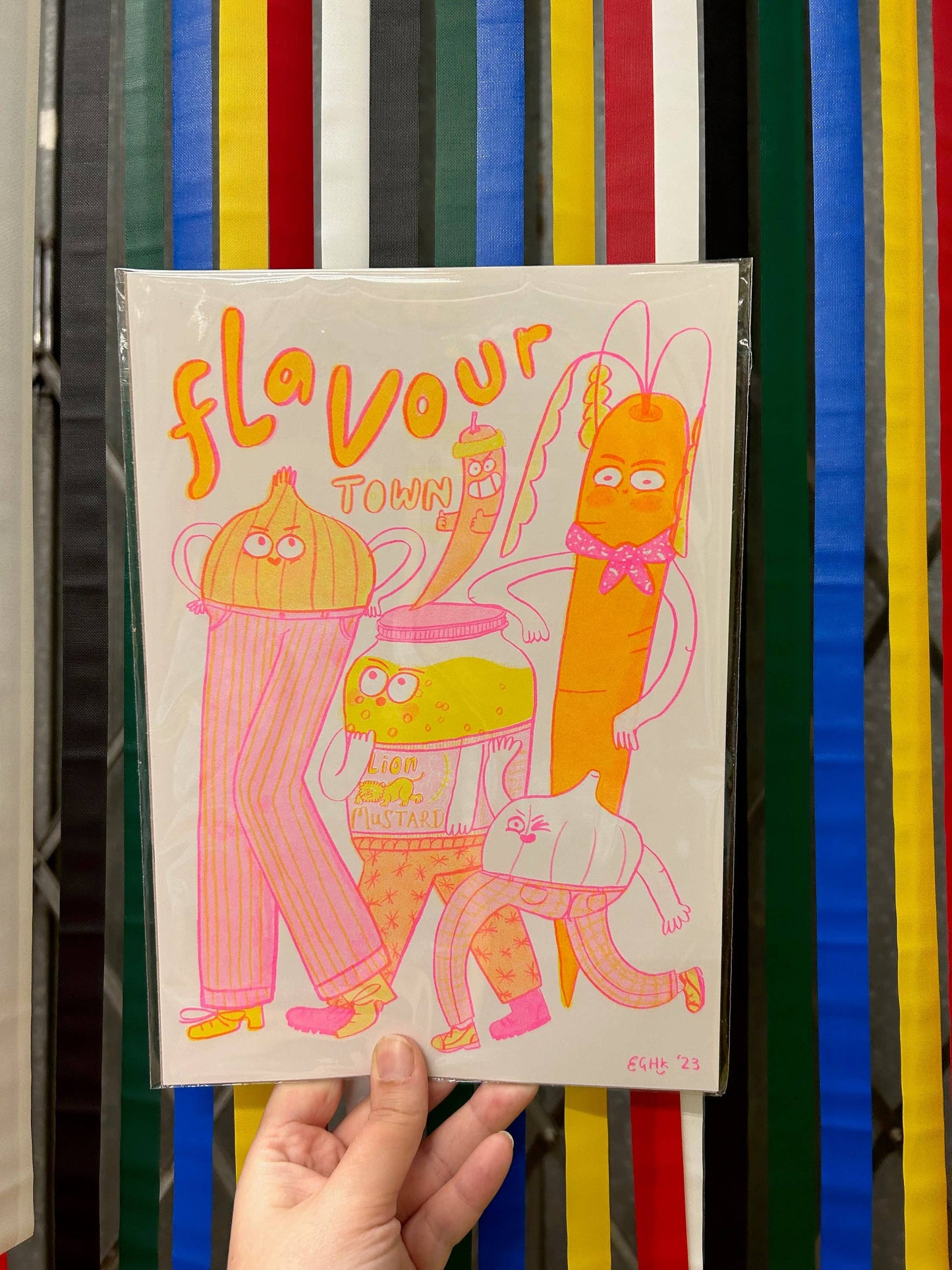 Flavour Town Neon Risograph Print Vegetable Friends A4