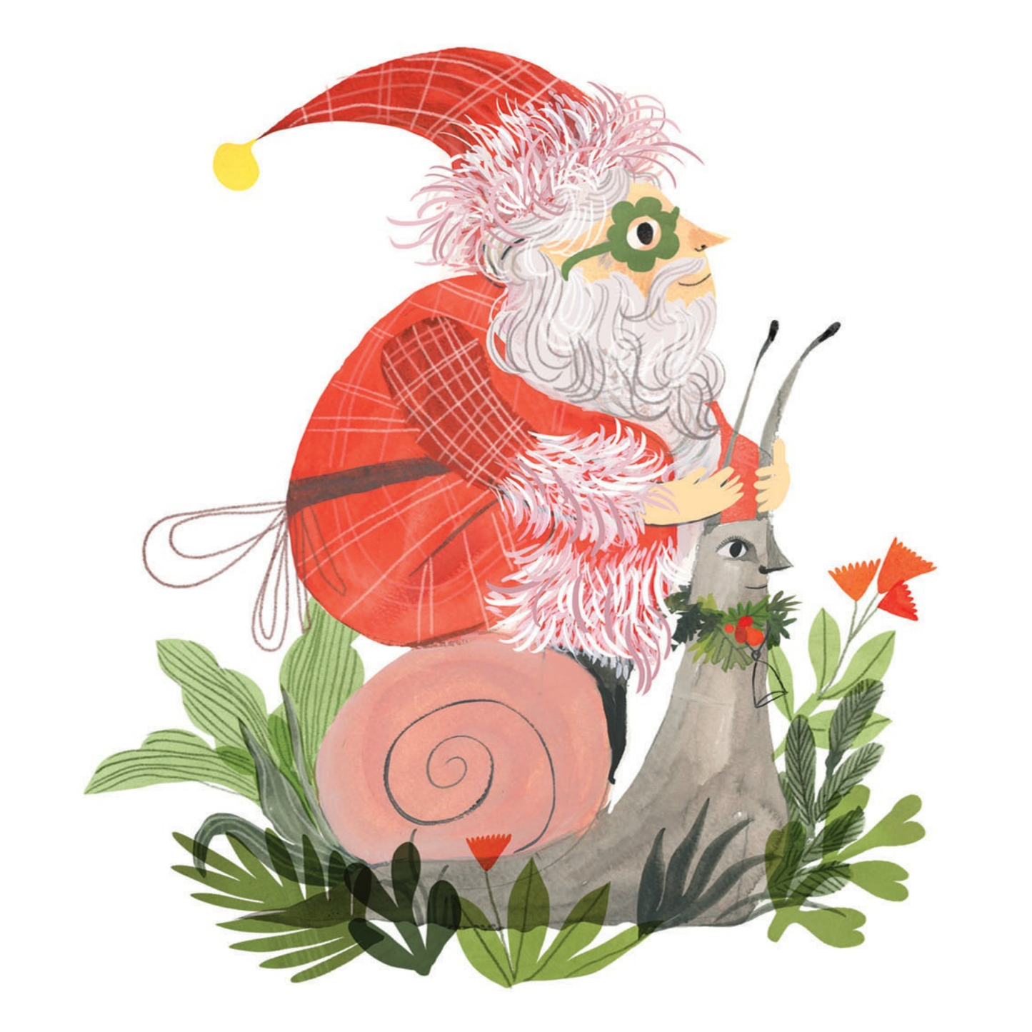 Santa On A Snail Christmas Card: Sleeved Single A2 Card