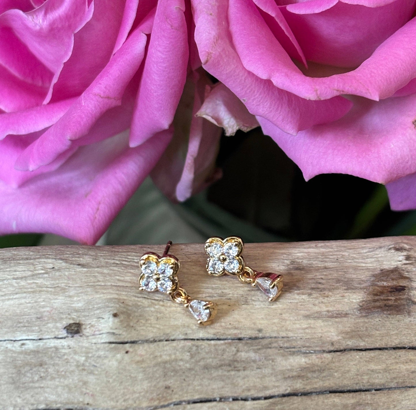 14ct Gold Plated Cubic Zirconia Drop Earrings