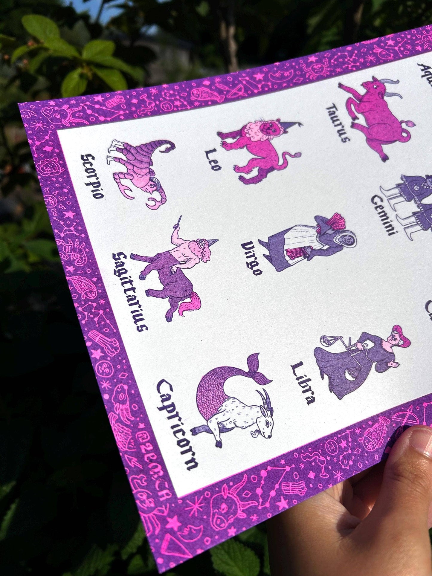 Medieval Illuminated Horoscope Risograph Print Poster