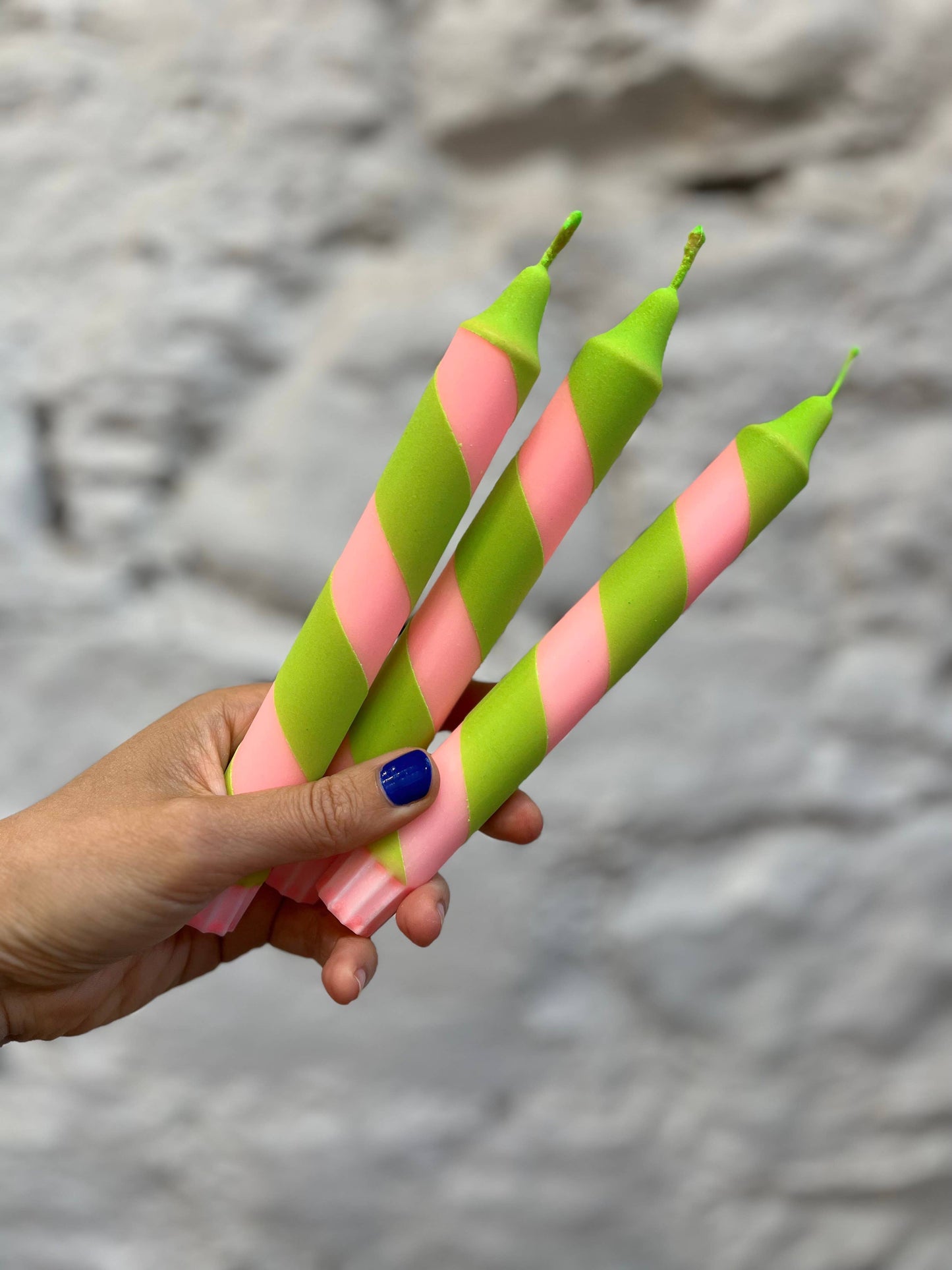 Peach & Neon Green Helter Skelter Dinner Candle