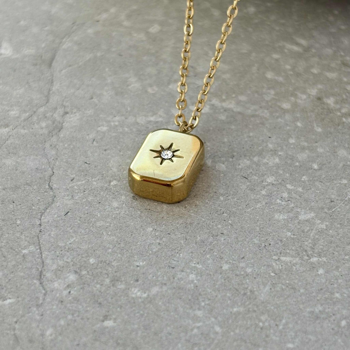 Tarnish Resistant Gold Block Necklace