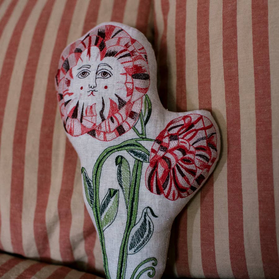 Poppies Pillow, Handmade, Cotton-filled, Embroidered Cushion