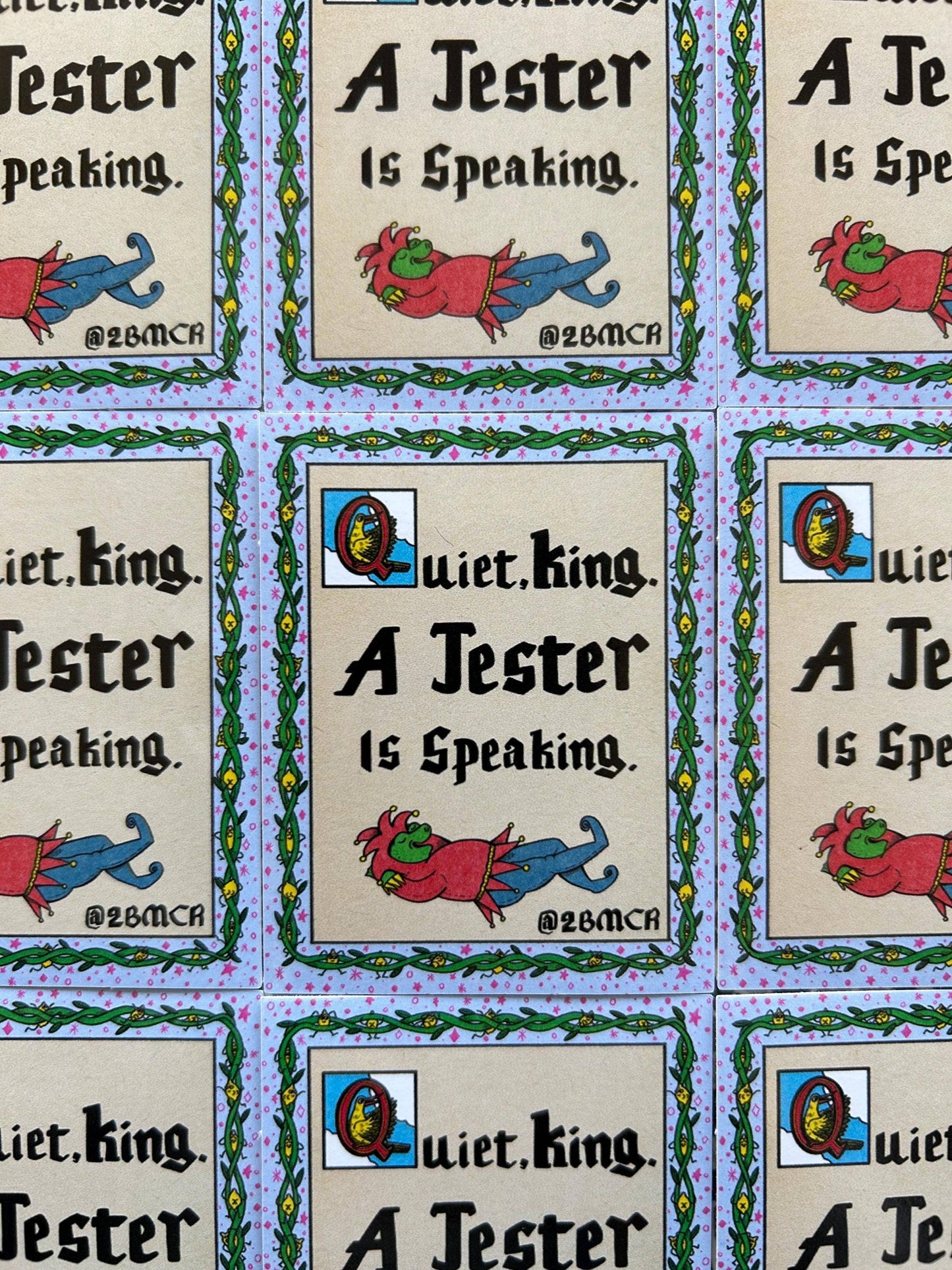 Quiet King Jester Speaking Medieval Manuscript Vinyl Sticker