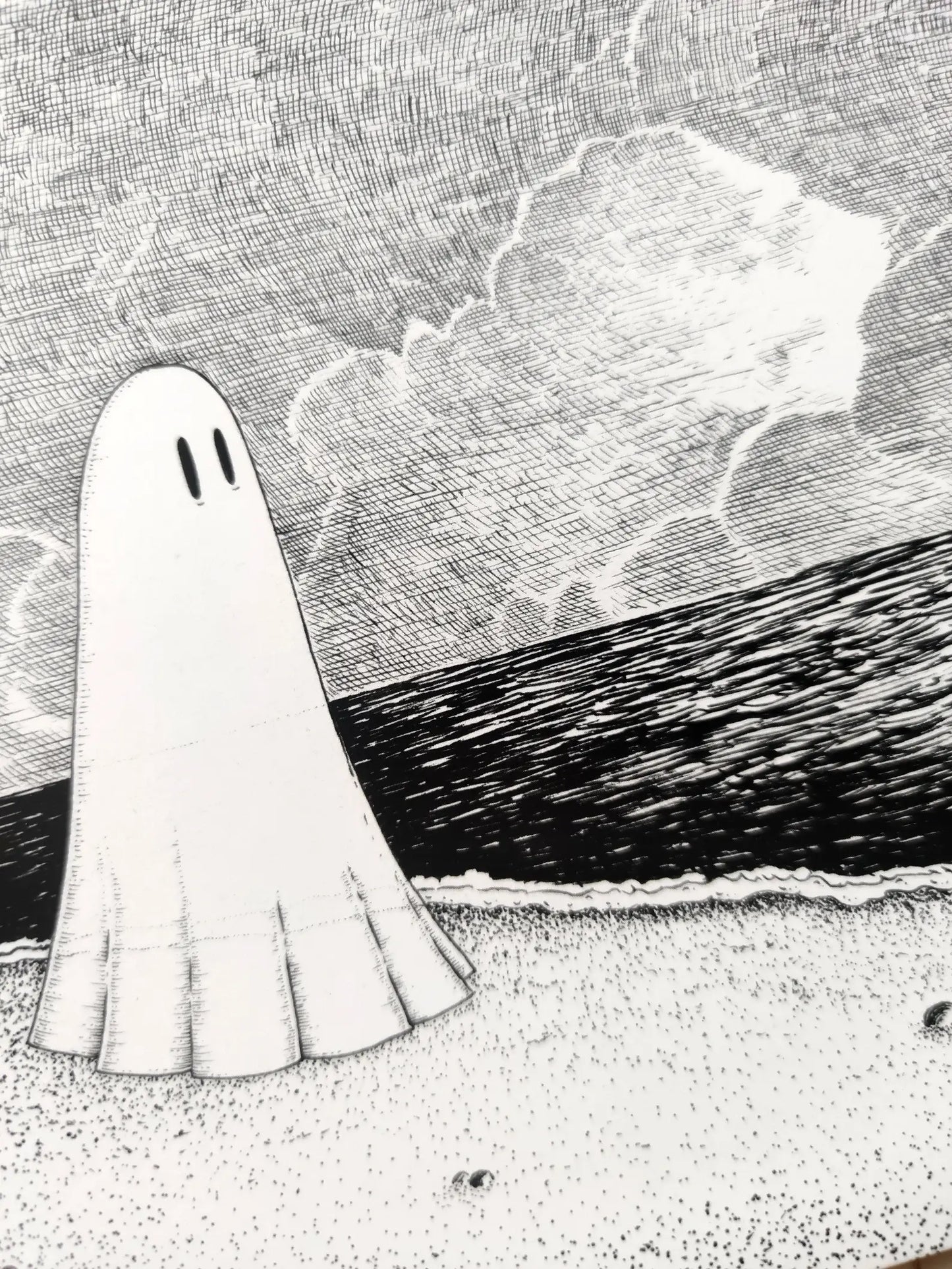 Ghost on a Lonely Beach Art Print: A4