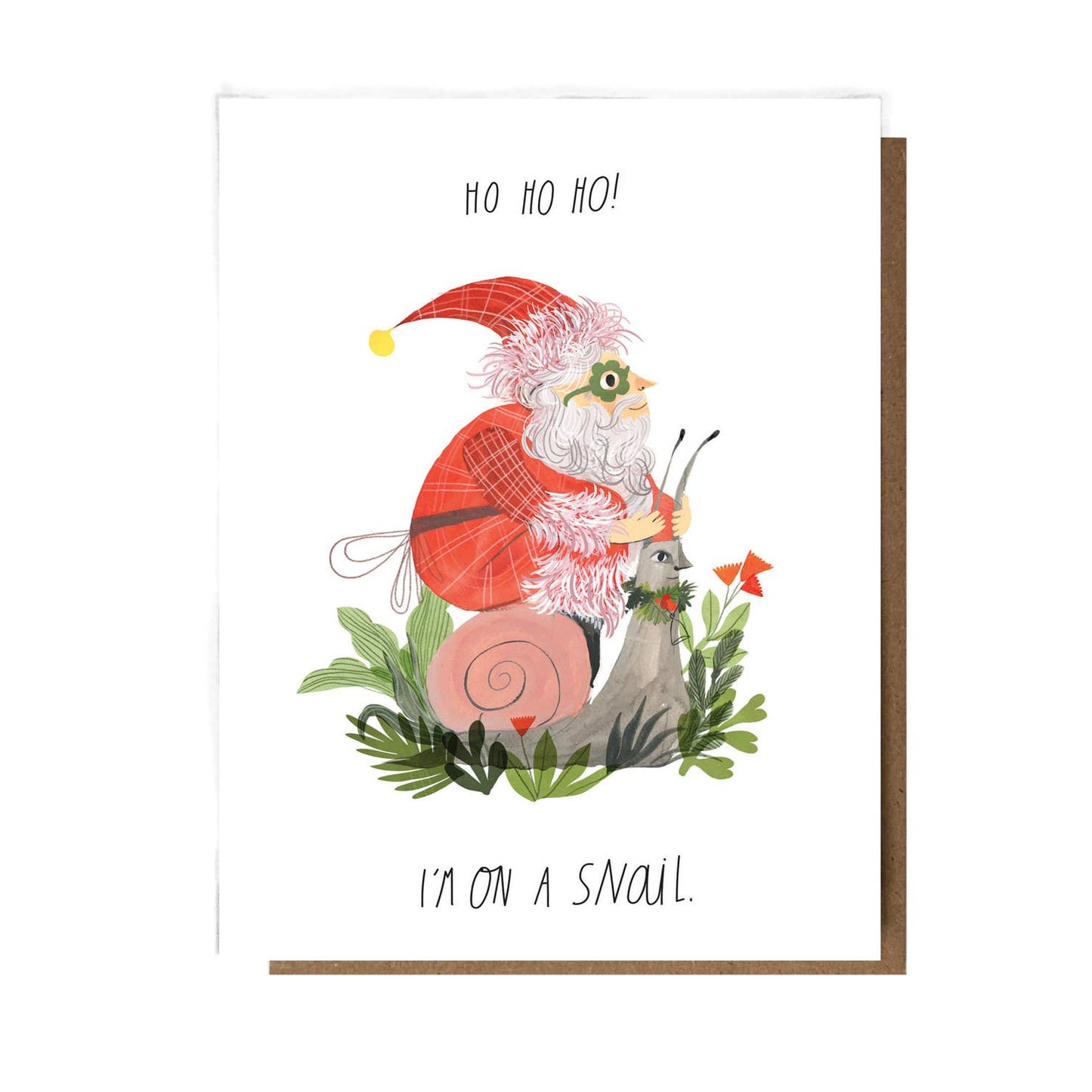Santa On A Snail Christmas Card: Sleeved Single A2 Card