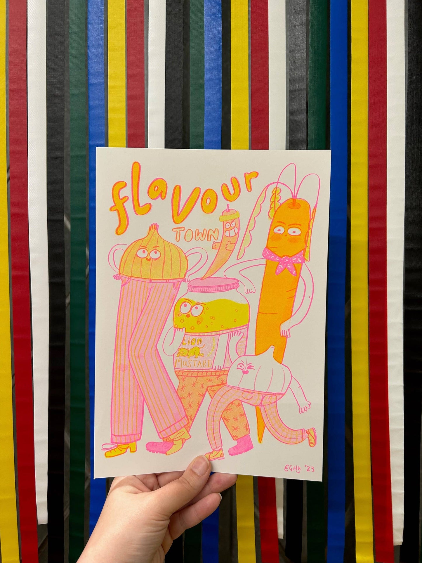 Flavour Town Neon Risograph Print Vegetable Friends A4