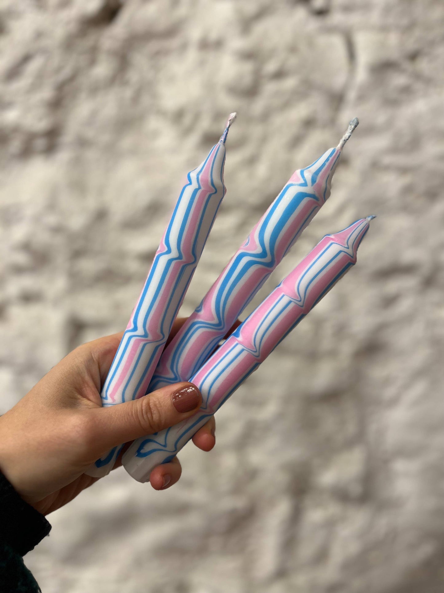 Heartbeats Marble Taper Candle White-Blue-Rose