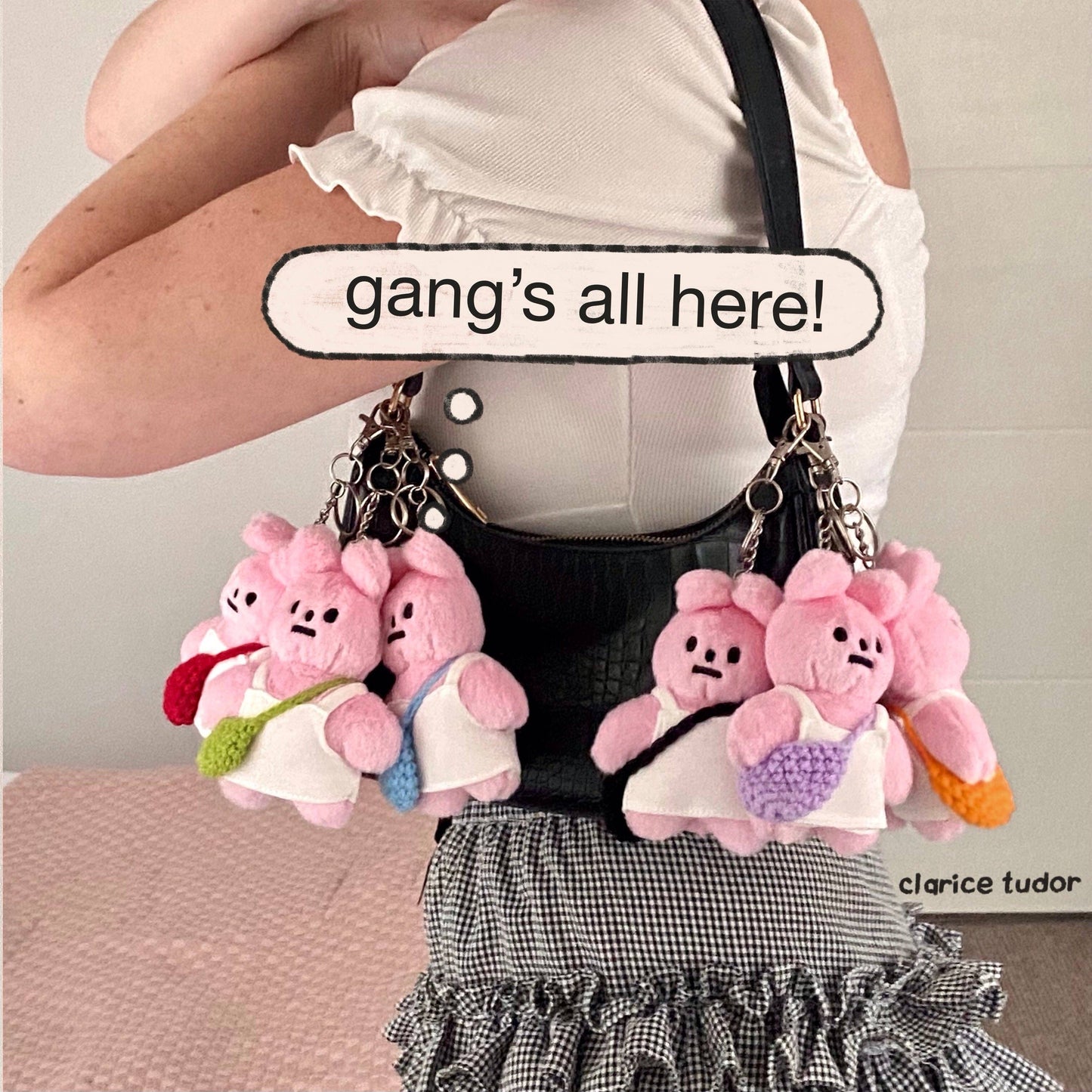 Pink Rabbit Plushie Keyring: Red