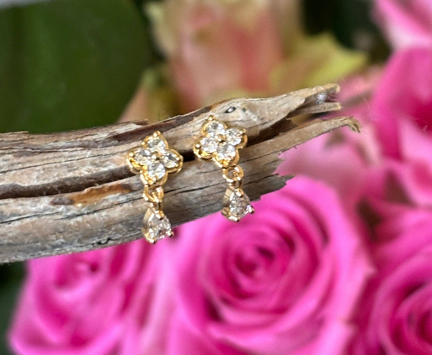 14ct Gold Plated Cubic Zirconia Drop Earrings