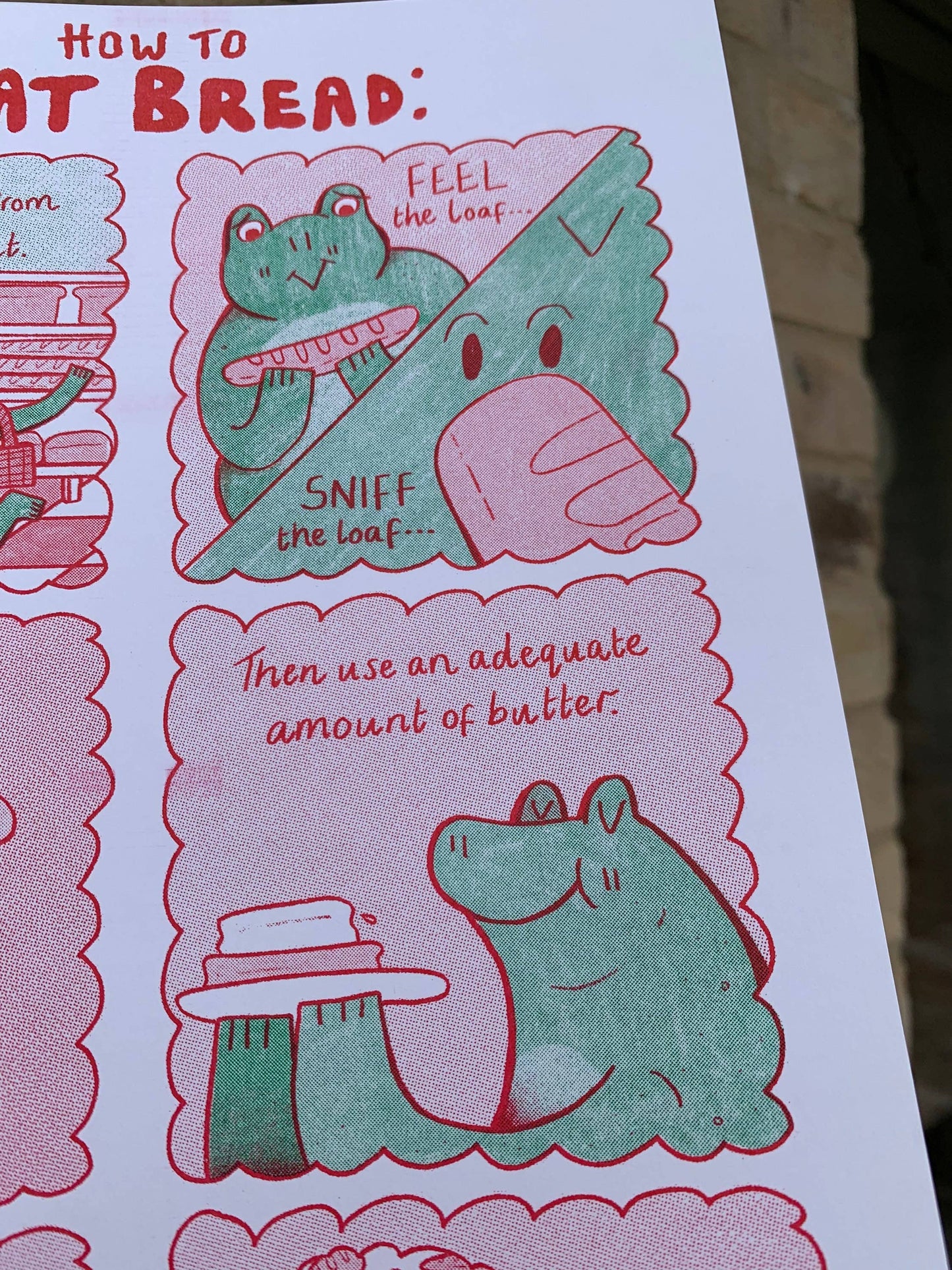 How to Eat Bread Frog Comic A4 Risograph Print