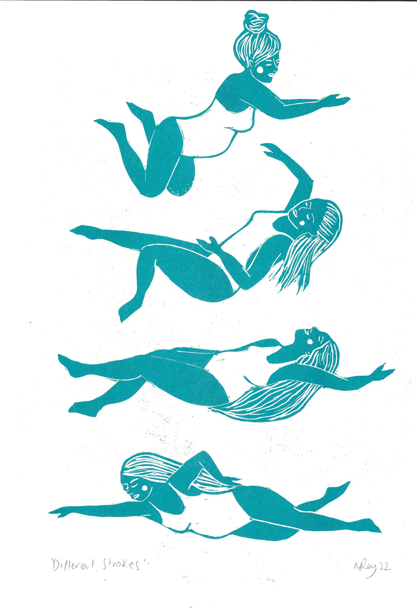 Different Strokes riso print, swimming, wild swimming art