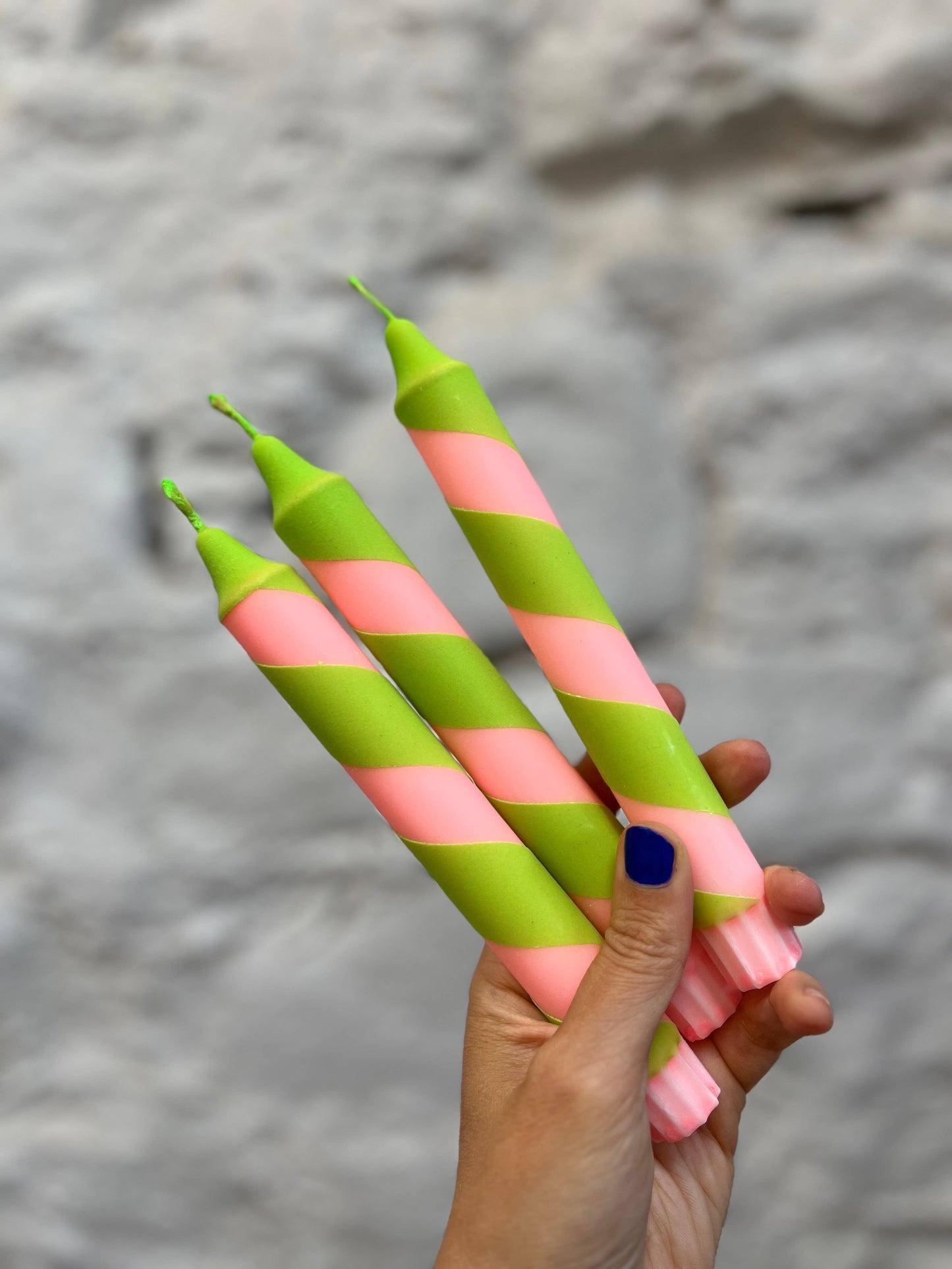 Peach & Neon Green Helter Skelter Dinner Candle
