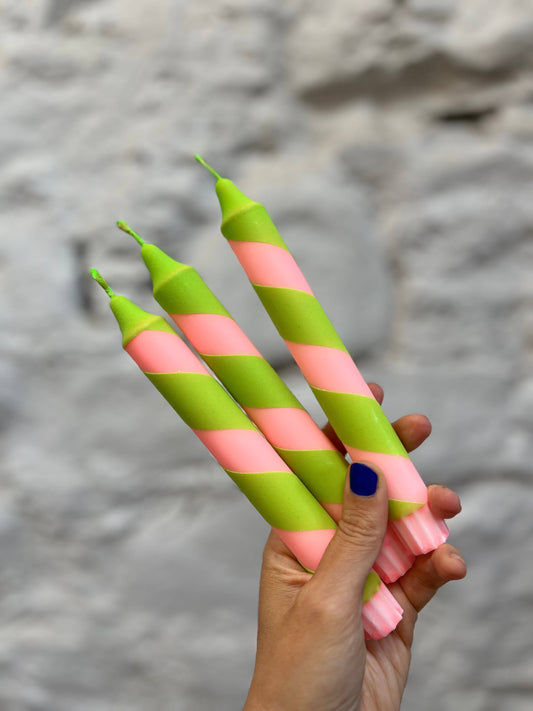 Peach & Neon Green Helter Skelter Dinner Candle