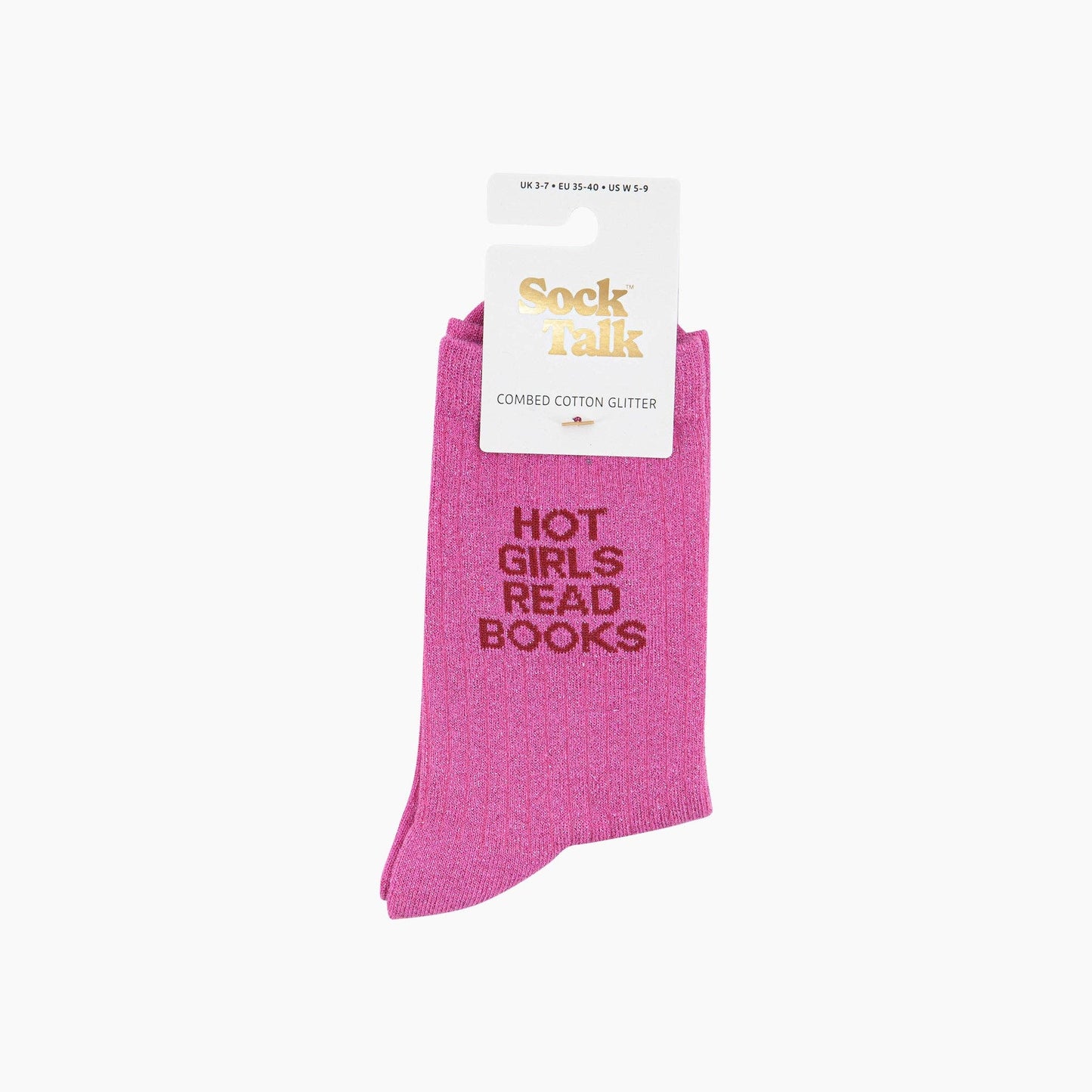 Hot Girls Read Books Combed Cotton Glitter Socks in Hot Pink: UK 3-7 | EU 36-40 | US 5-9