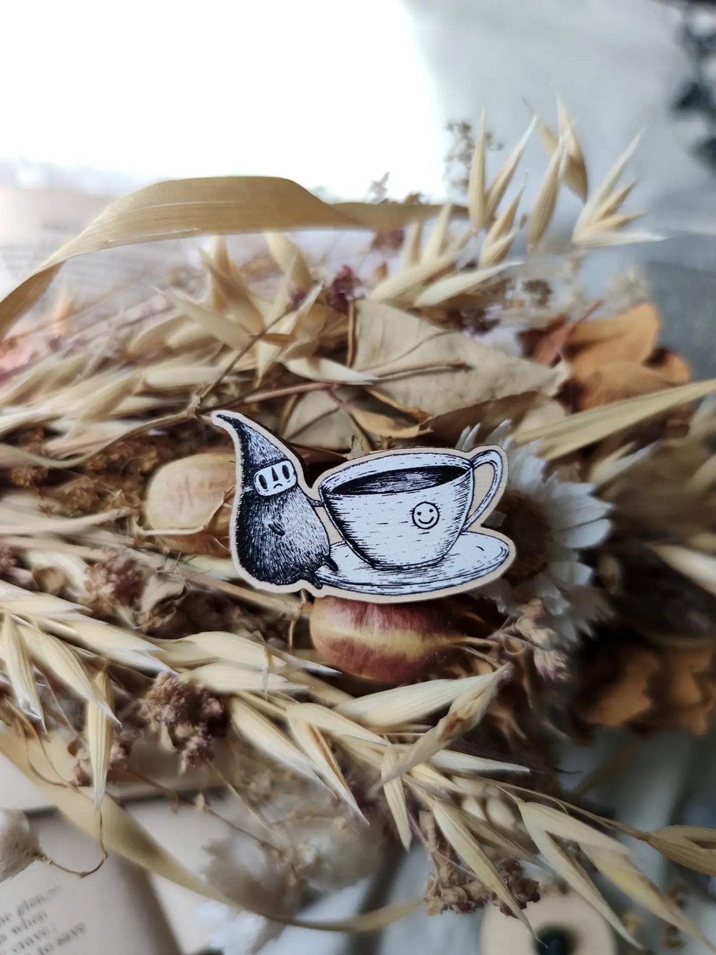 Coffee Spirit Wooden Pin Badge