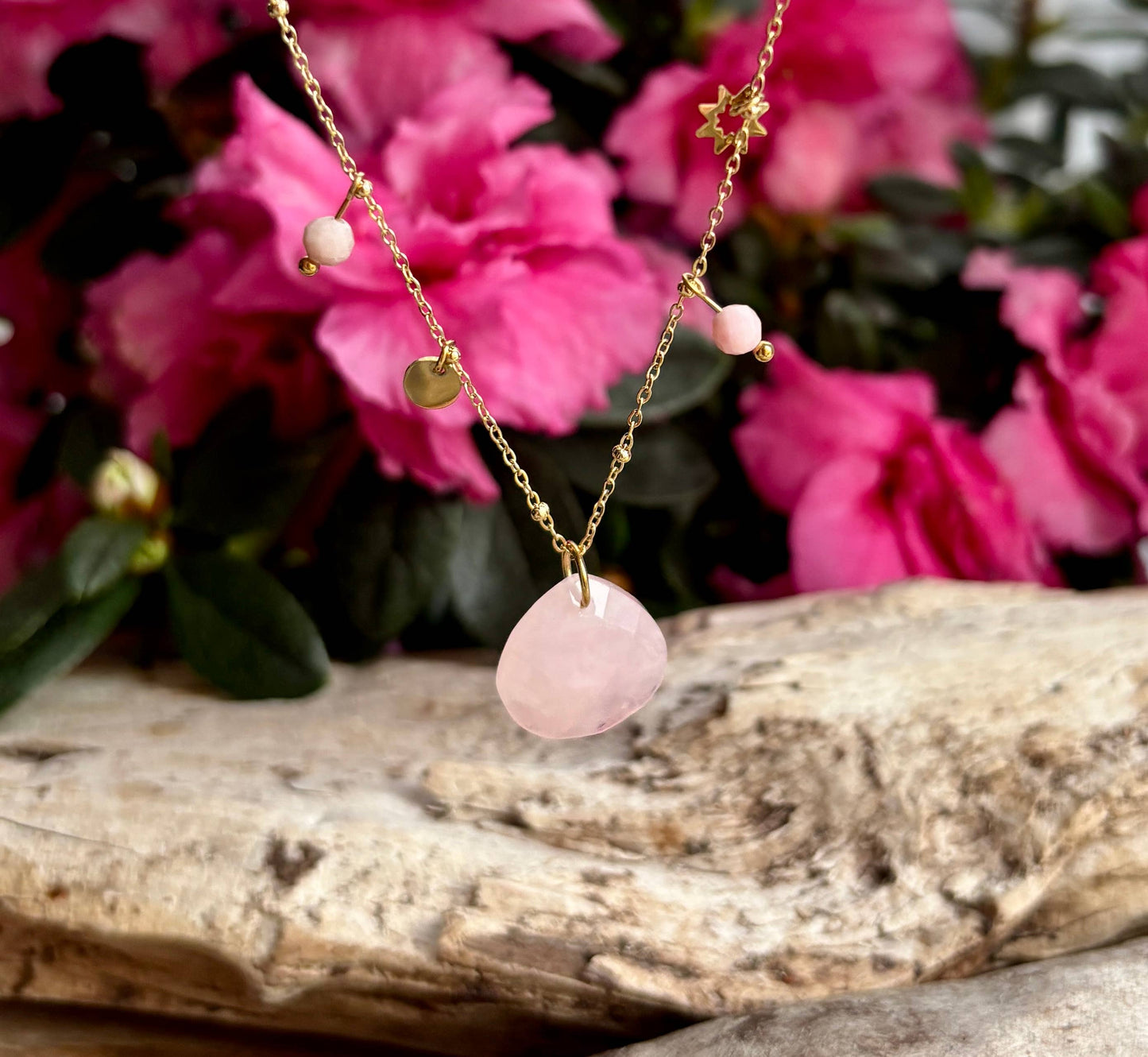 18ct Gold Plated Rose Quartz Pendant Necklace