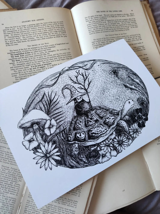 The Wizard of Springtime- Fantasy Tortoise Art Print: A4